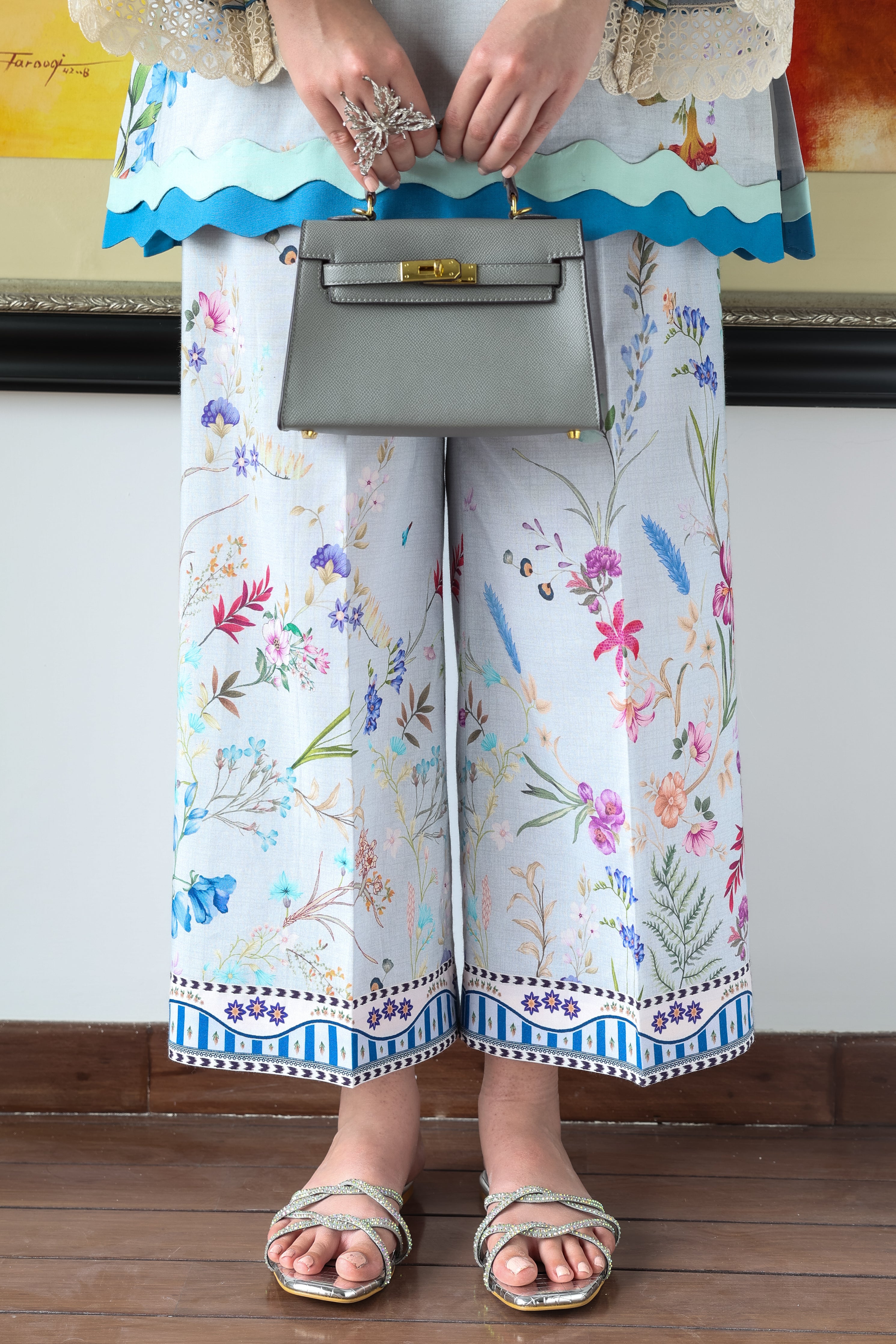 ICE BLUE LILY SET LUXURY PRINTED & EMBROIDERED (NPA2-25313) 2PCS SET READY TO WEAR