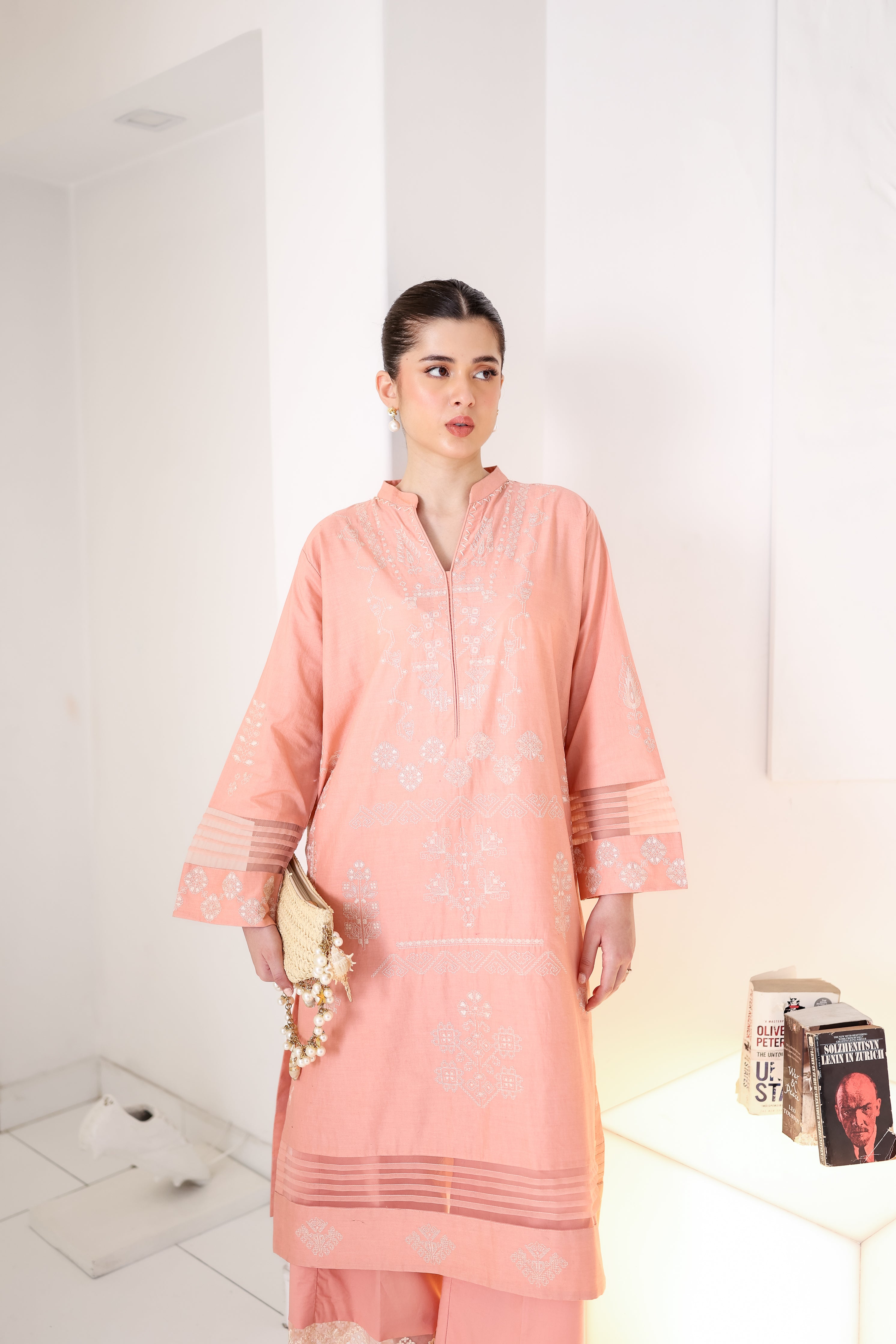 PEACHY PINK LUXURY EMBROIDERED 2PCS SET (NPA2-25306)-READY TO WEAR
