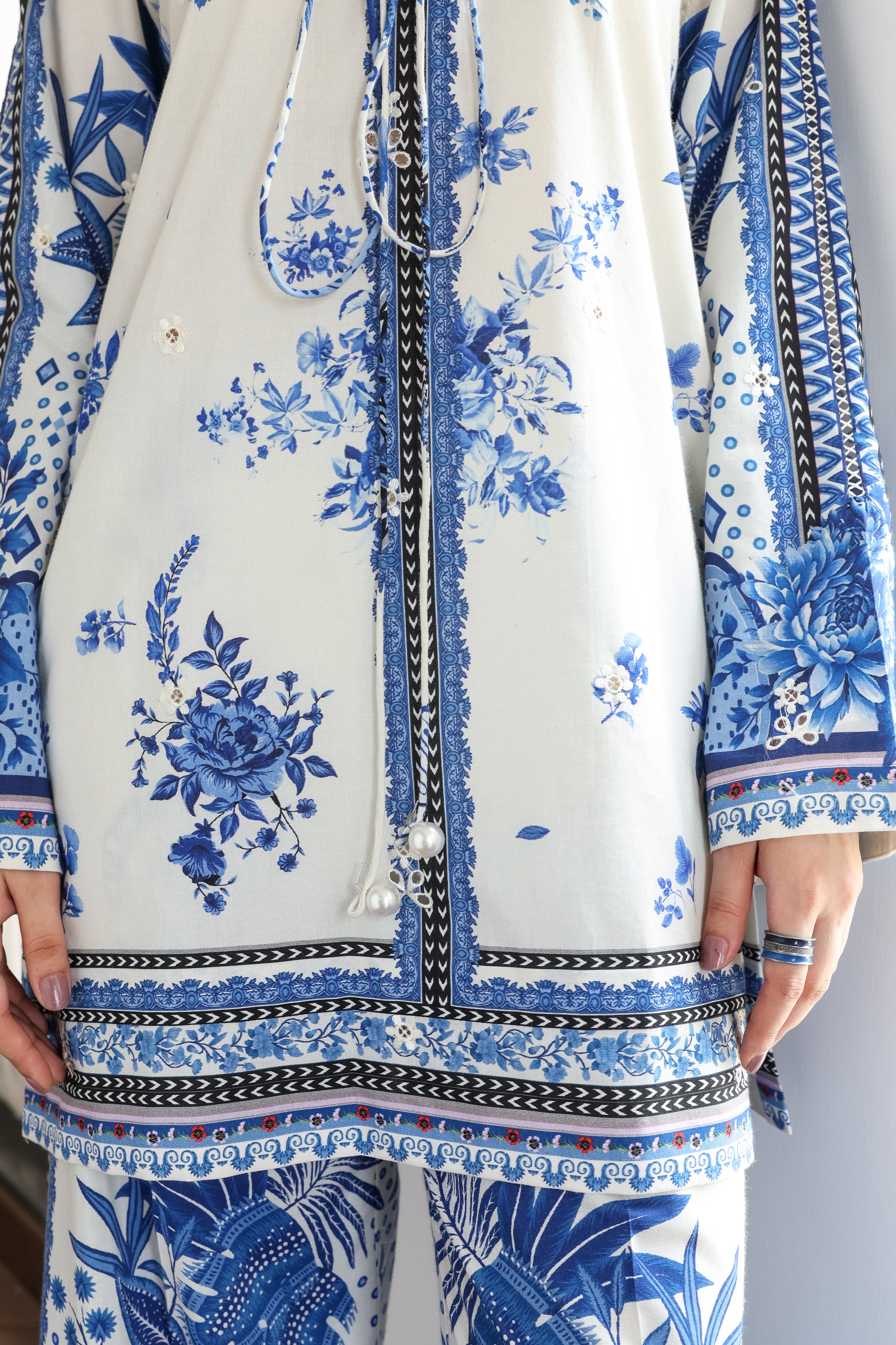 OFF-WHITE & BLUE LUXURY PRINTED 2PCS SET (NPA2-25308)- READY TO WEAR