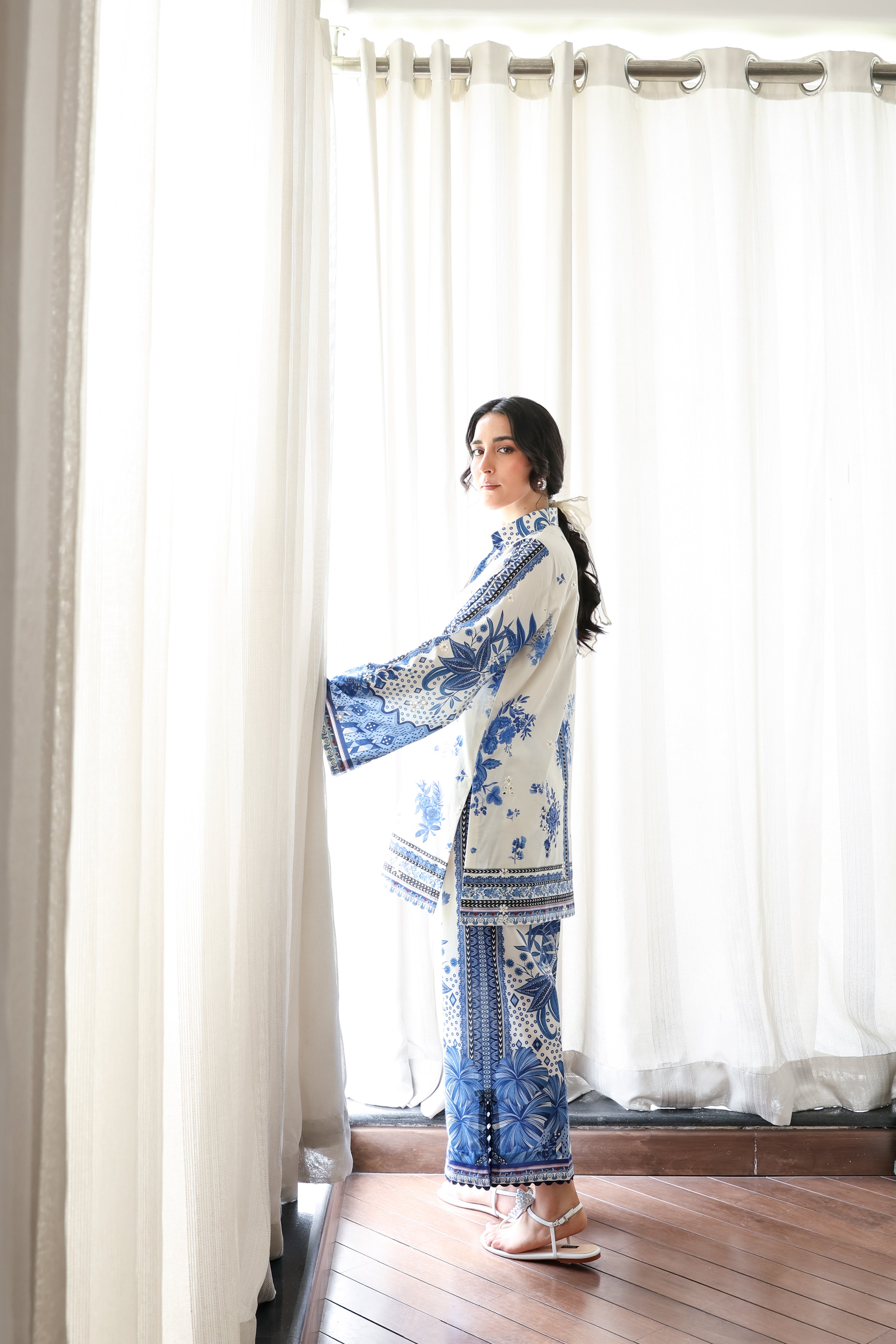 OFF-WHITE & BLUE LUXURY PRINTED 2PCS SET (NPA2-25308)- READY TO WEAR