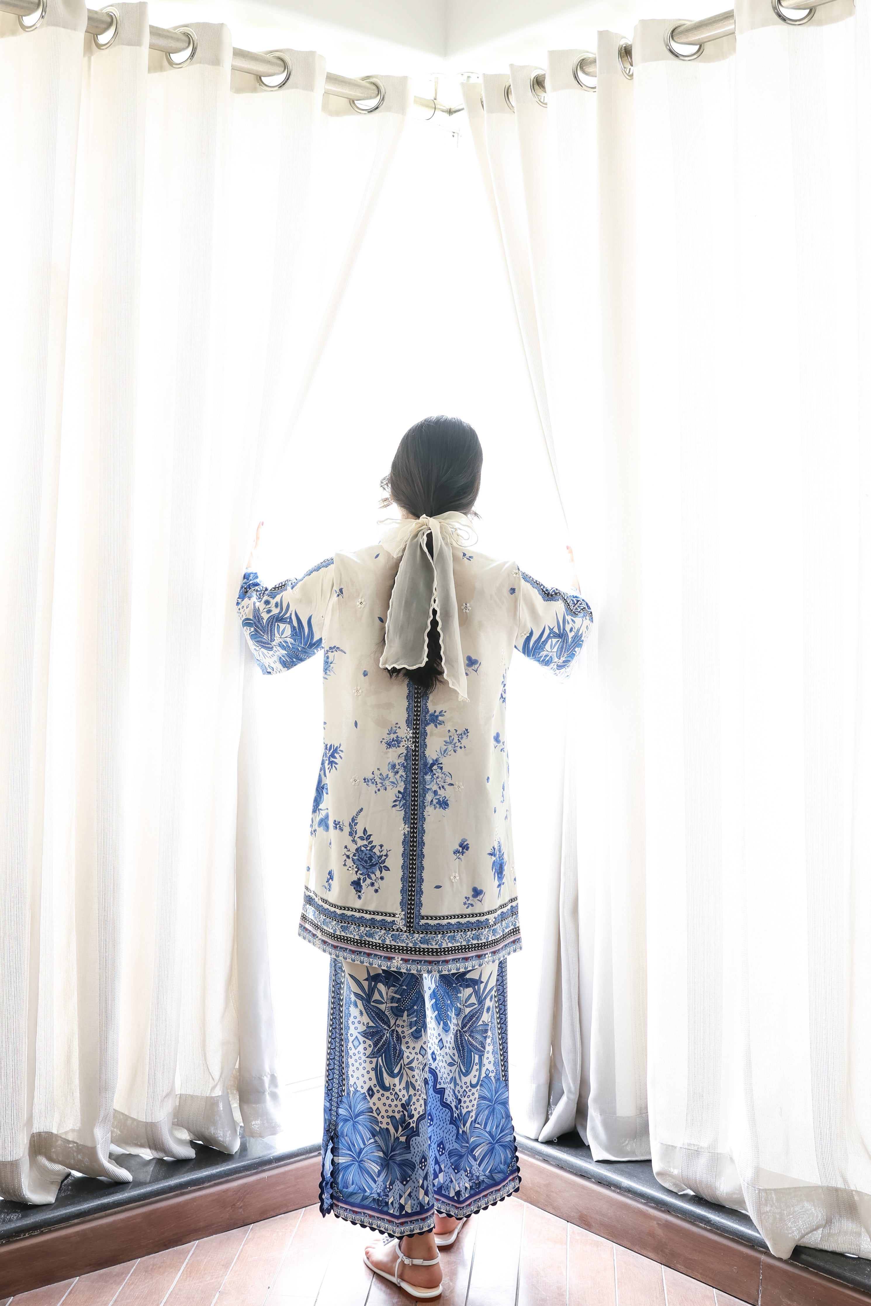 OFF-WHITE & BLUE LUXURY PRINTED 2PCS SET (NPA2-25308)- READY TO WEAR