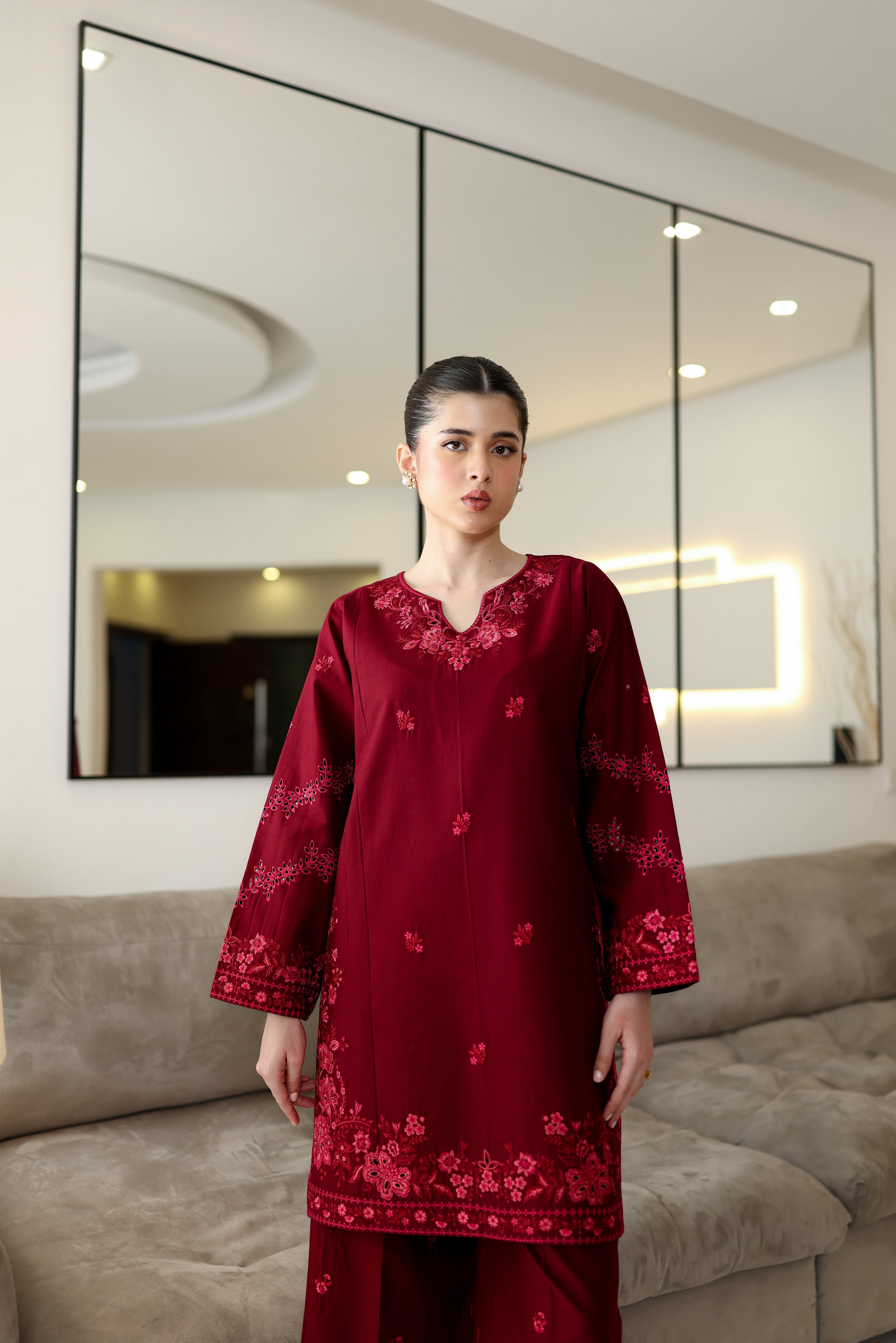 DEEP MAROON LUXURY EMBROIDERED 2PCS SET (NPA2-25307)-READY TO WEAR
