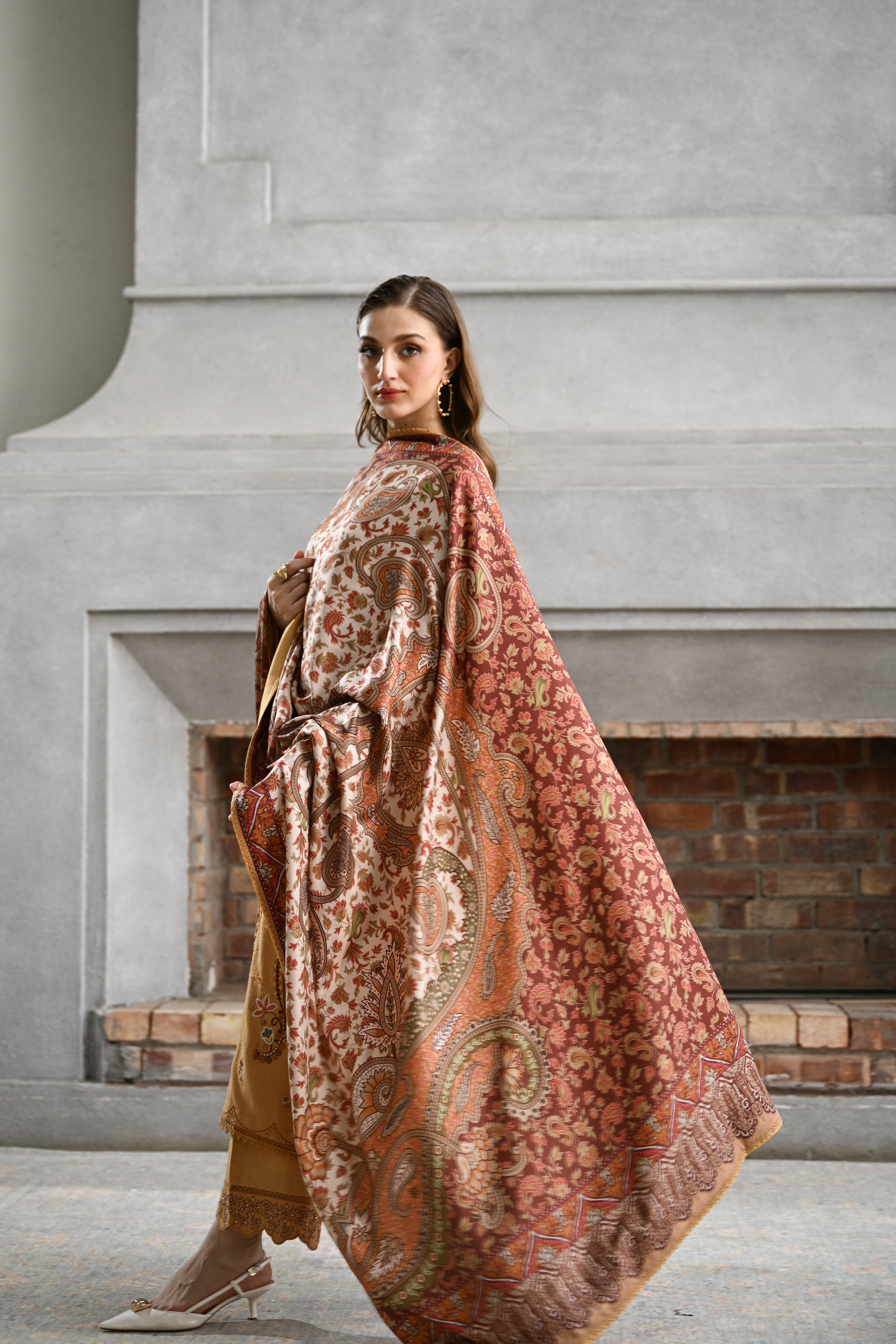 MUSTARD LUXURY EMBROIDERED KARANDI SET (NEL-25631)