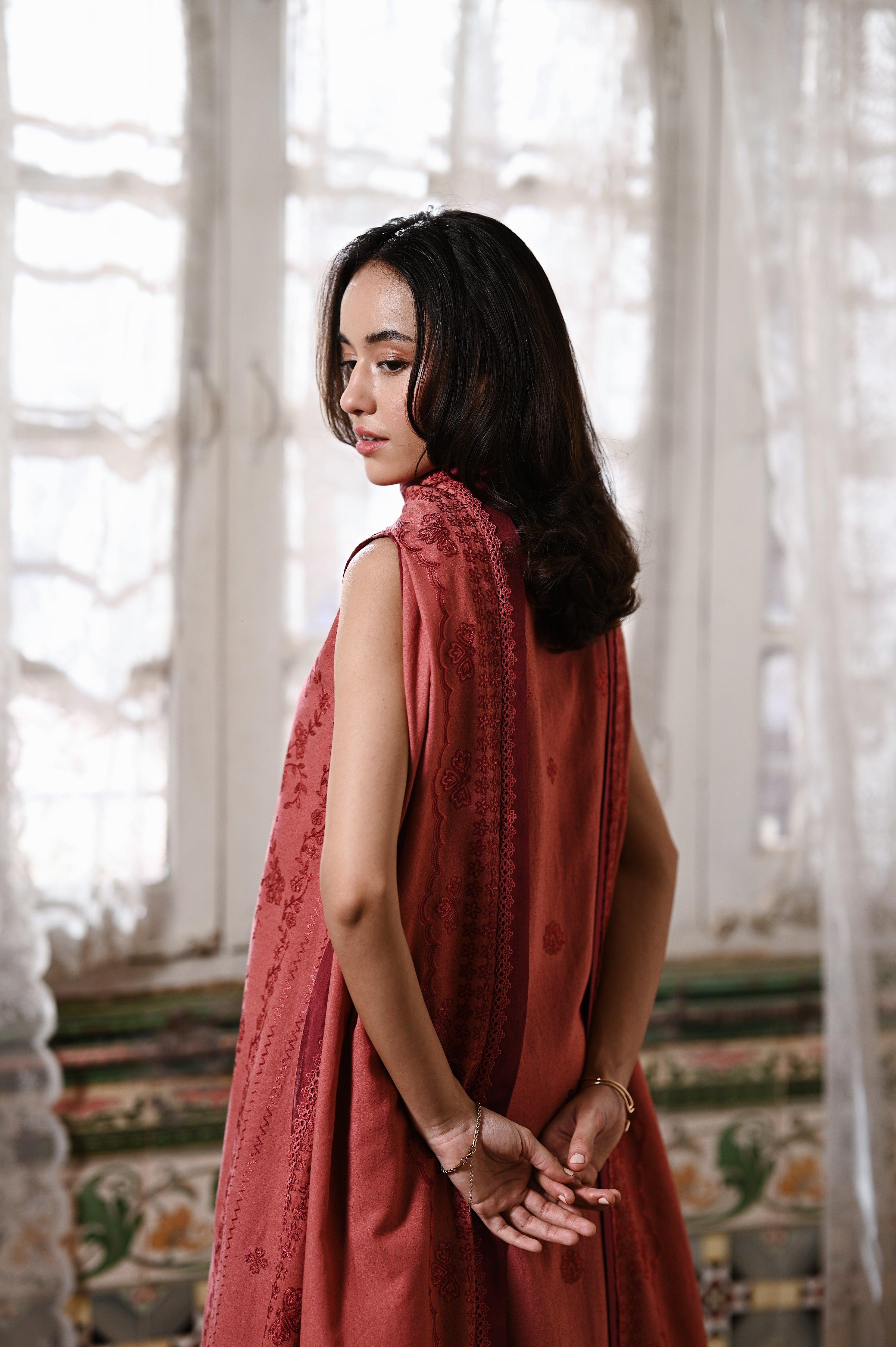 PEACHY PINK LUXURY EMBROIDERED KARANDI 3PCS SET (NPA3-25447)-READY TO WEAR