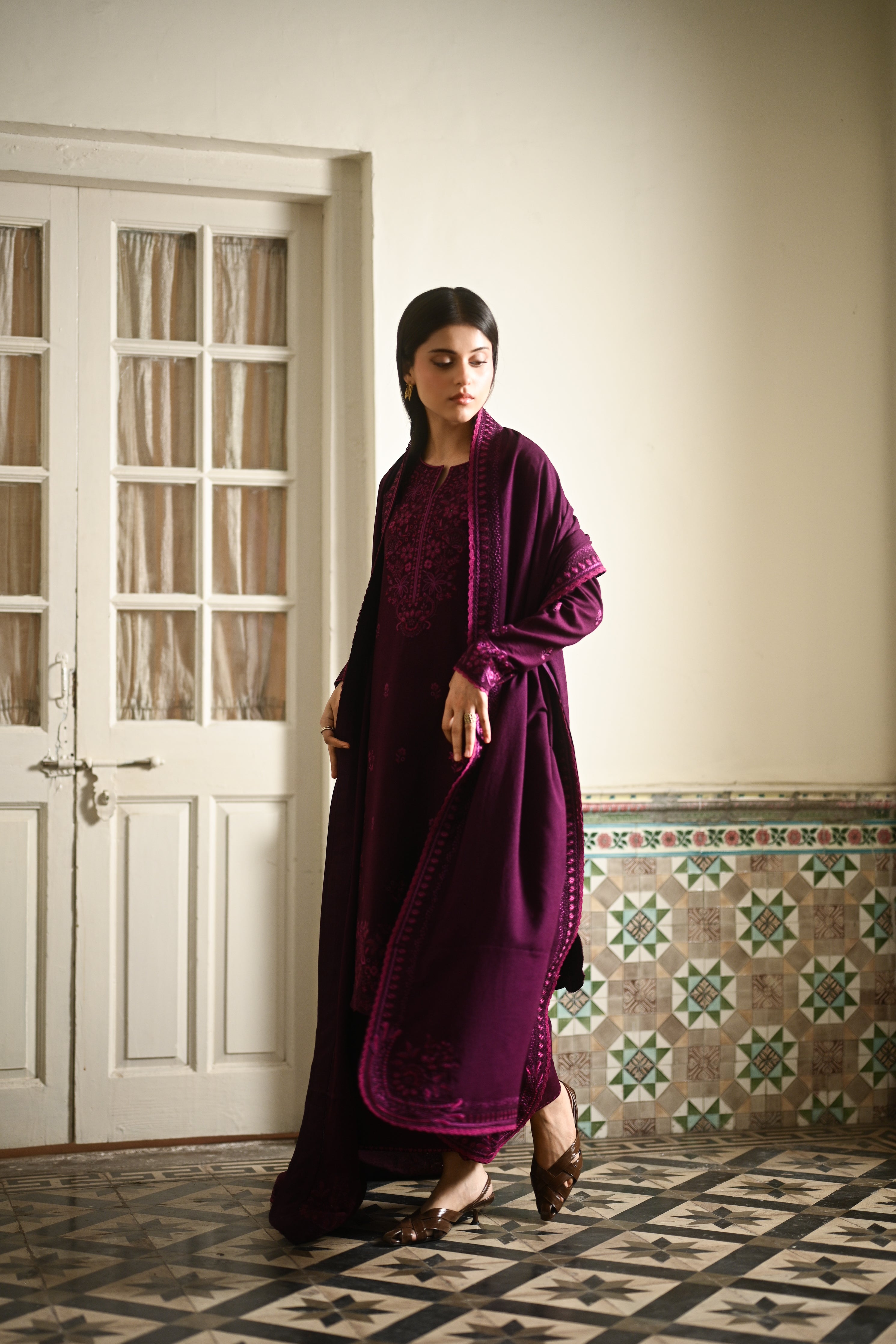 PLUM LUXURY EMBROIDERED KARANDI 3PCS SET (NPA3-25448)-READY TO WEAR