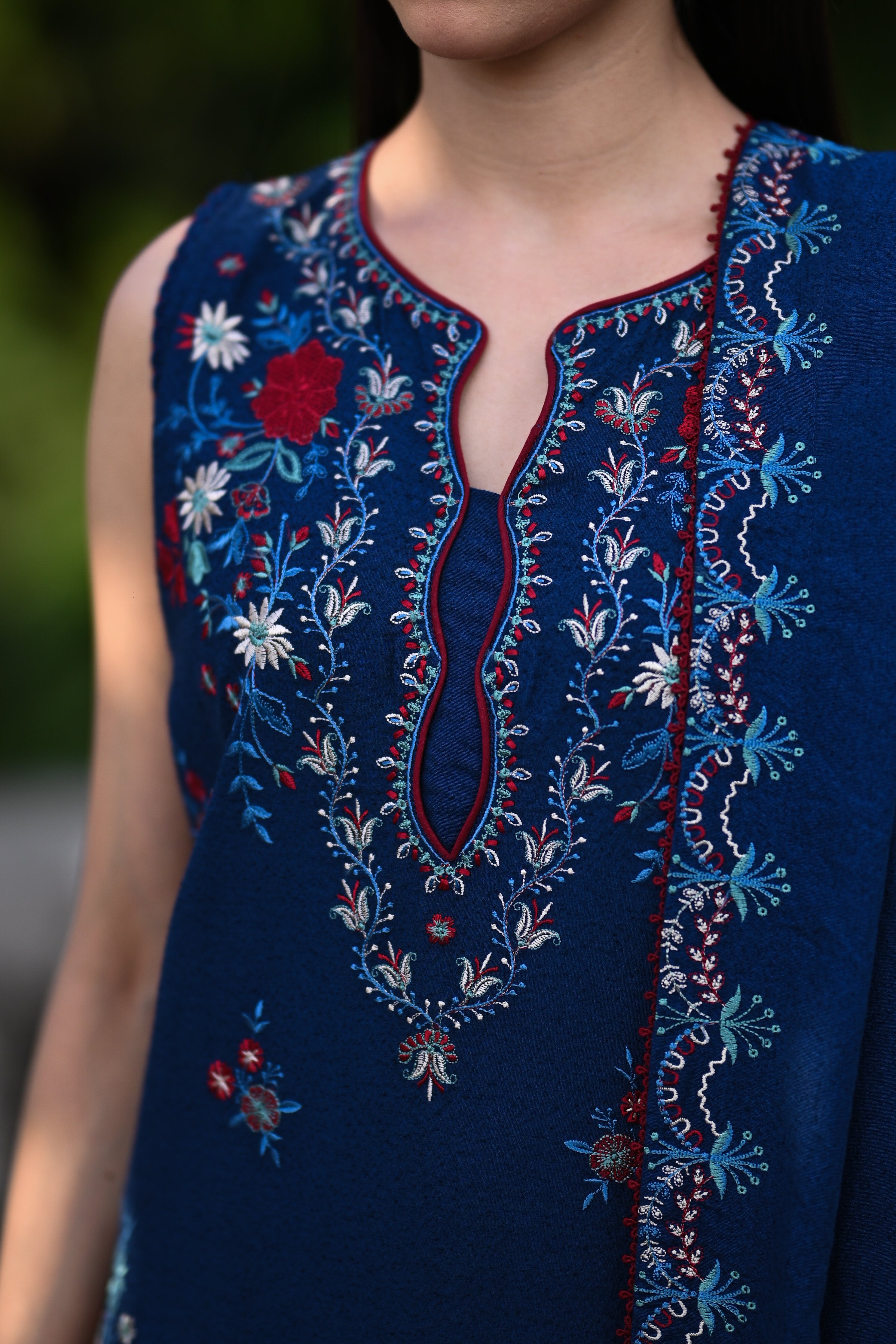 BLUE LUXURY EMBROIDERED KARANDI 3PCS SET (NPA3-25455)-READY TO WEAR