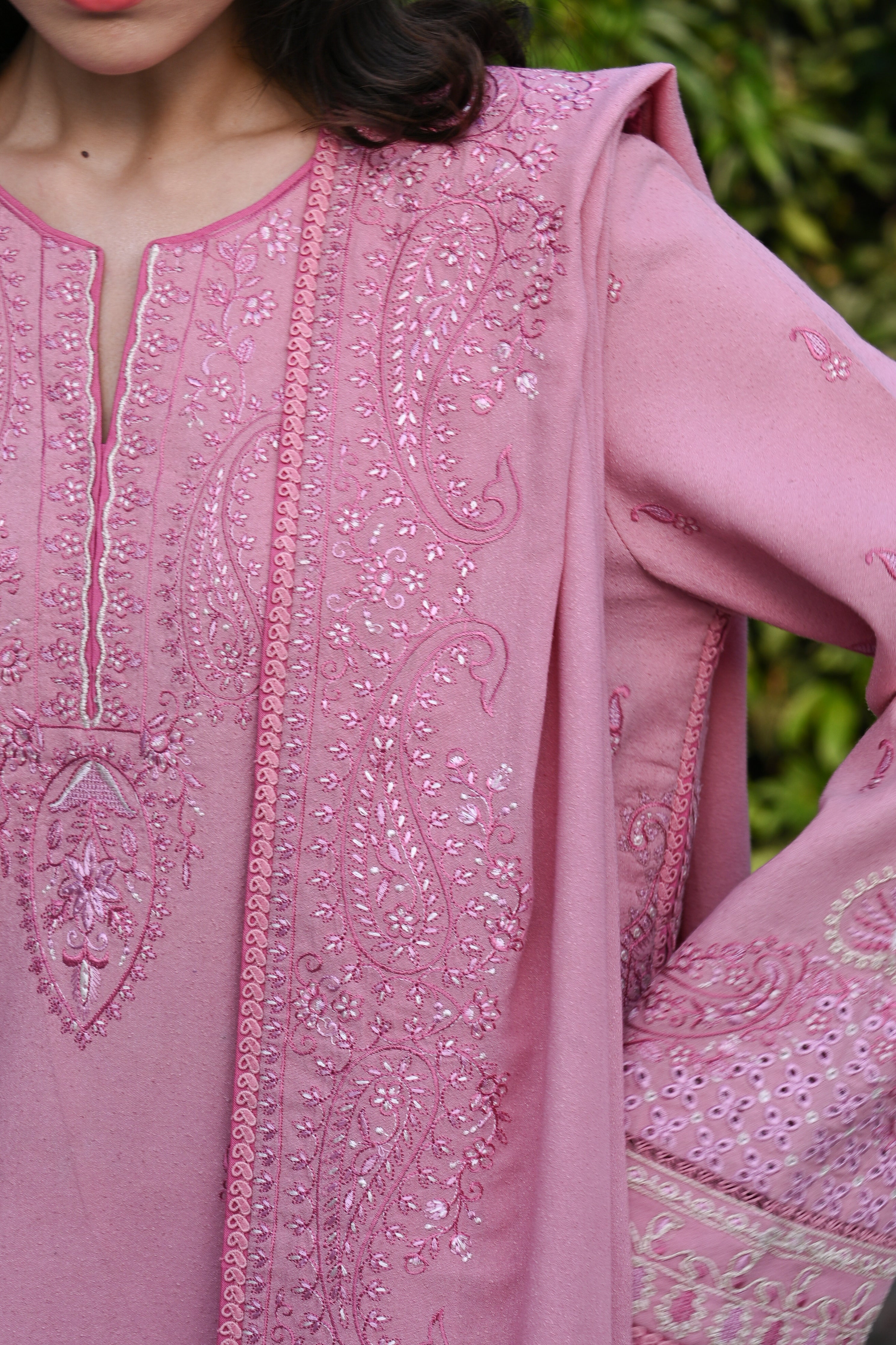 ROSE PINK LUXURY EMBROIDERED 3PCS SET (NPA3-25446)-READY TO WEAR