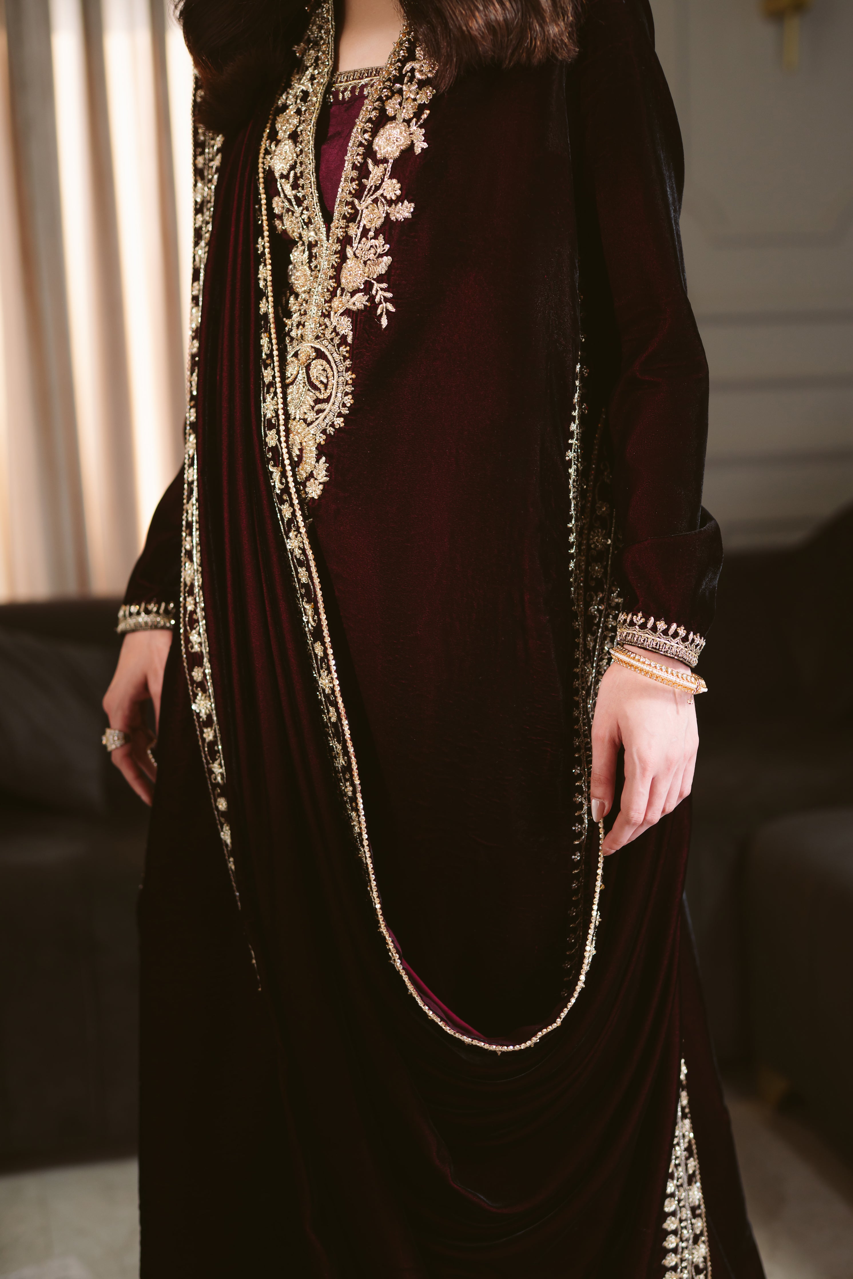 MAROON LUXURY VELVET COUTURE (NPA3-25459)