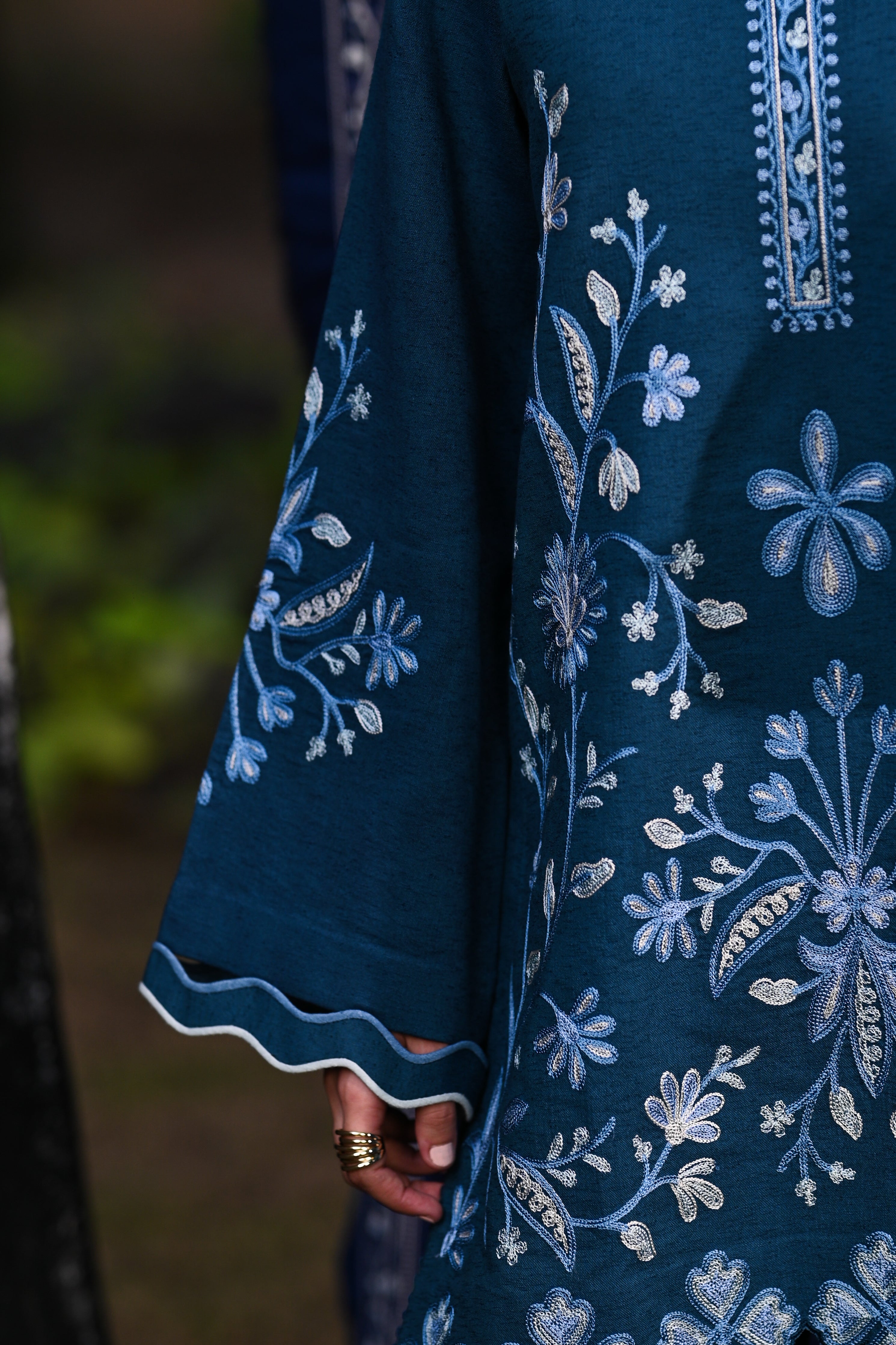 TEAL BLUE LUXURY EMBROIDERED KARANDI 2PCS SET (NPA2-25316)-READY TO WEAR