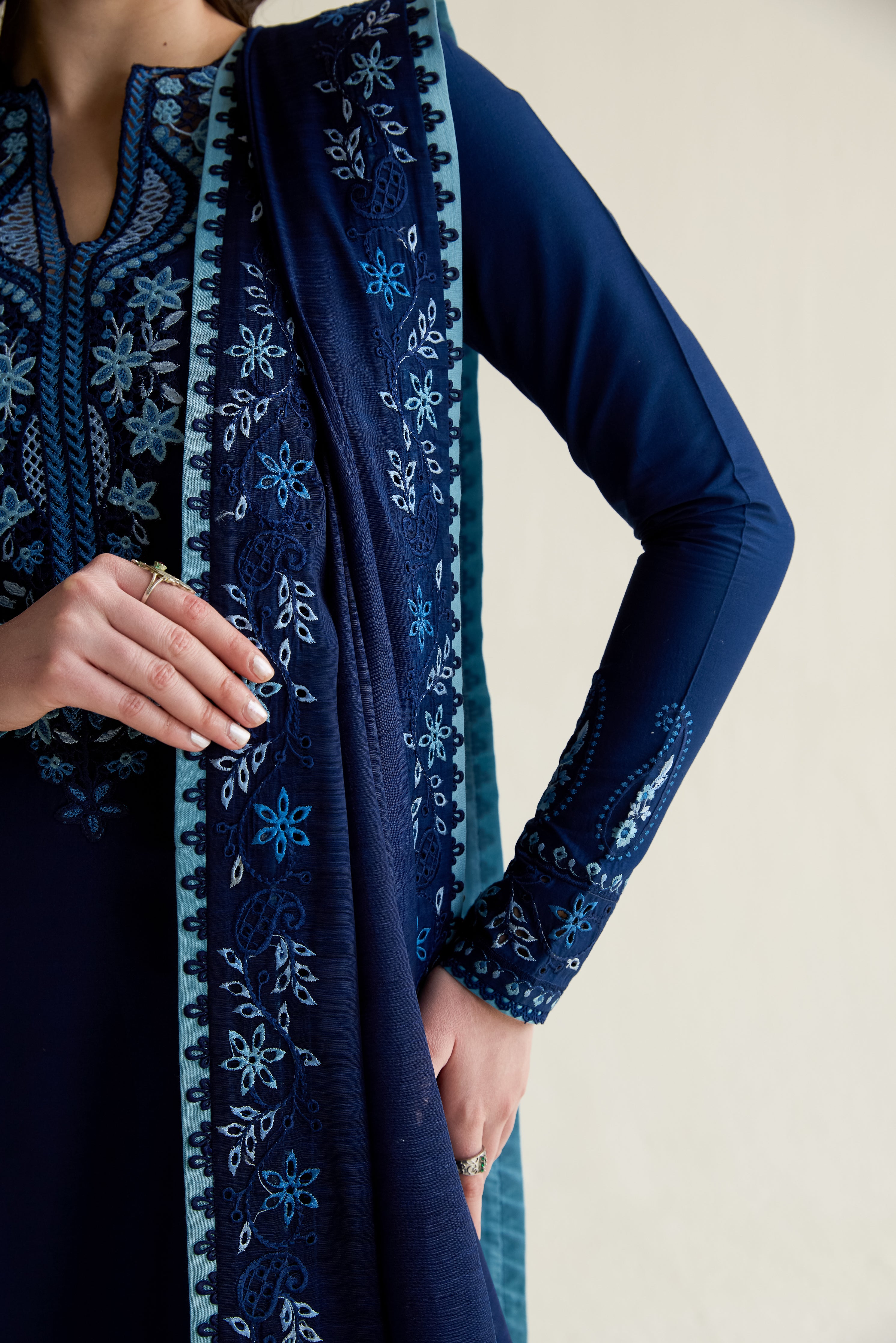 DEEP NAVY BLUE LUXURY EMBROIDERED 3PCS SET (NPA3-26407) - RAMADAN 2026 READY TO WEAR