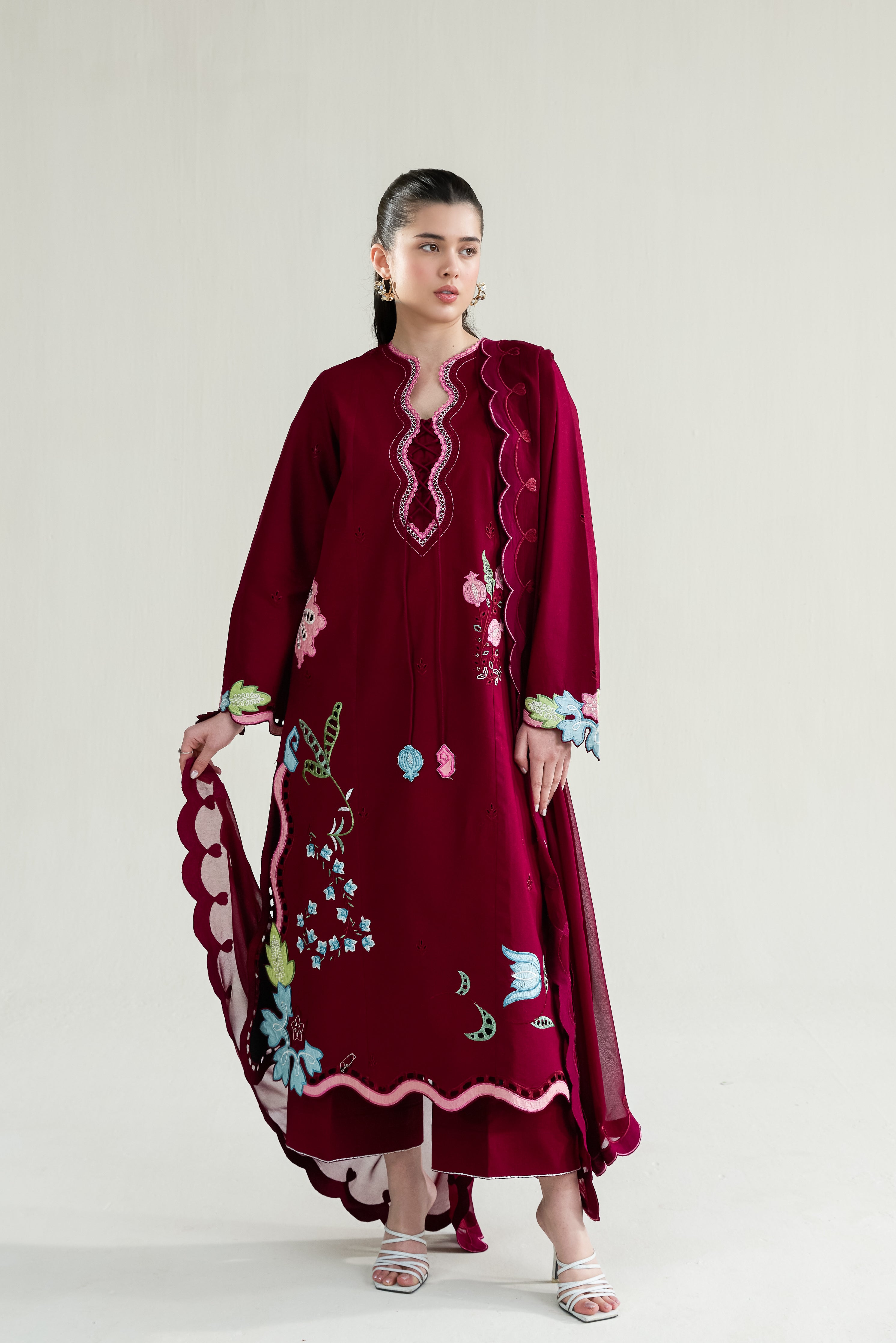 MAROON LUXURY EMBROIDERED LAWN 3PCS SET (NPA3-26409) - RAMADAN 2026 READY TO WEAR