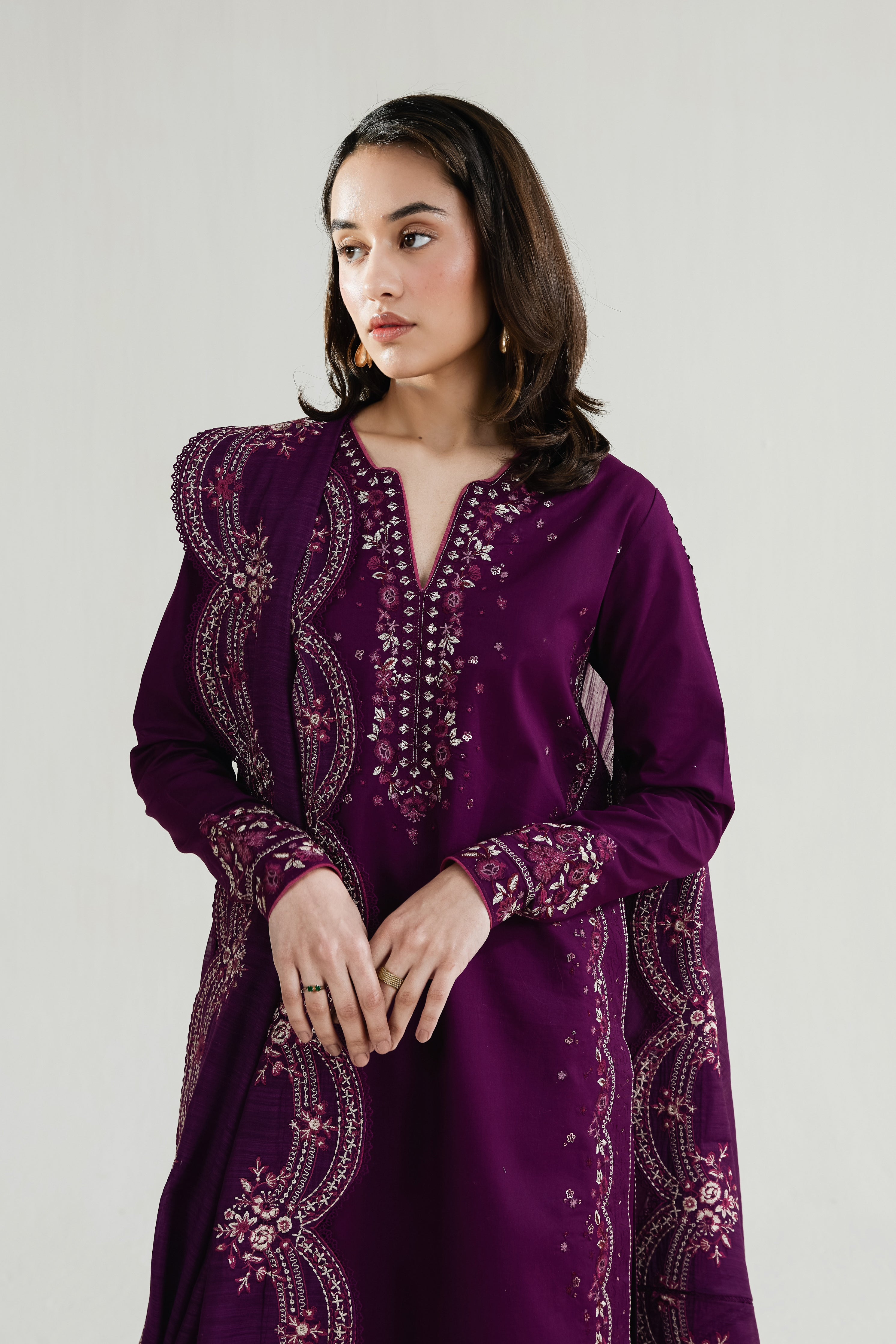 DEEP PLUM LUXURY EMBROIDERED LAWN 3PCS SET (NPA3-26410) - RAMADAN 2026 READY TO WEAR