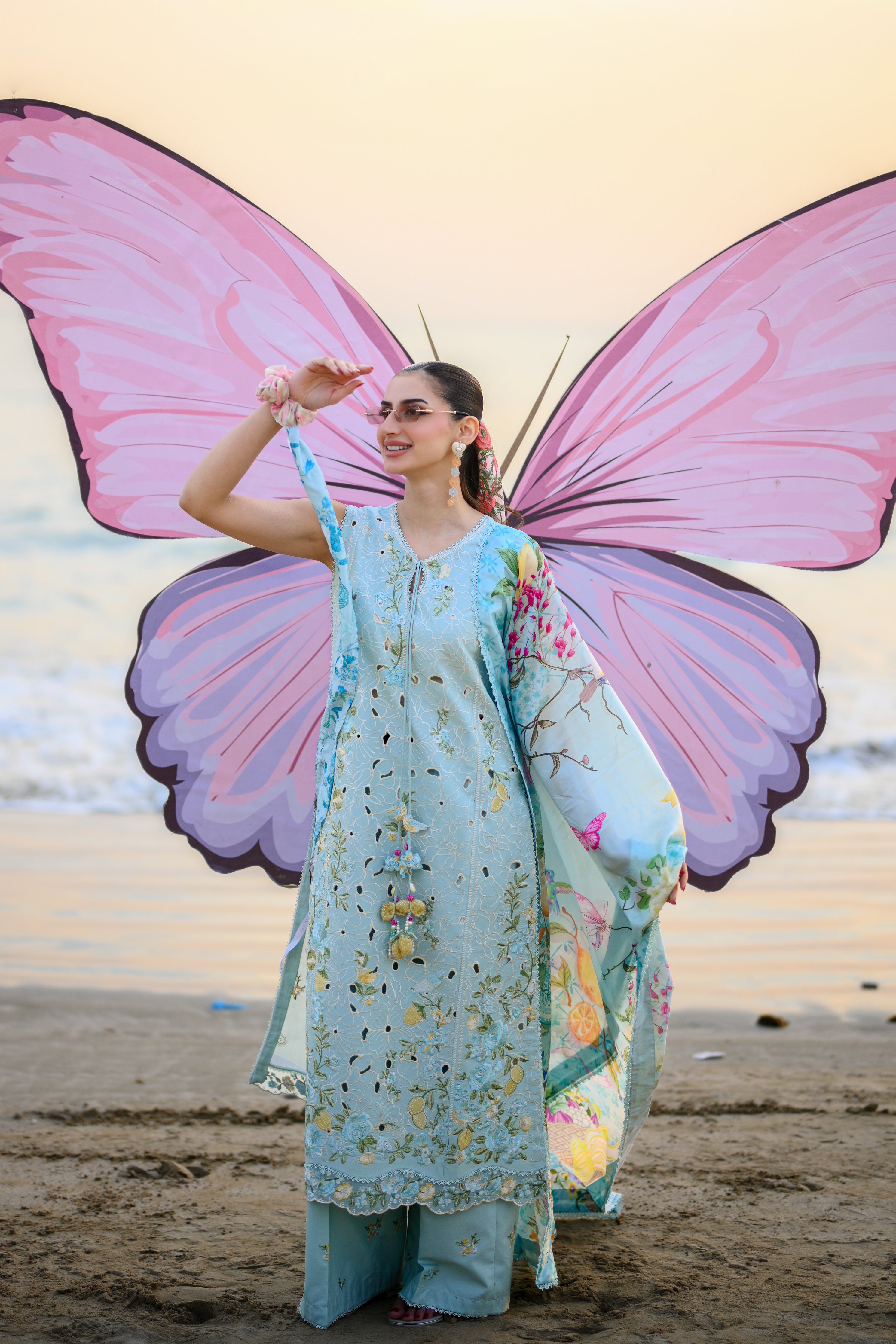 PASTEL AQUA BLUE LUXURY EMBROIDERED LUXURY LAWN SET (NEL-26606) LUXURY LAWN x EID 2026