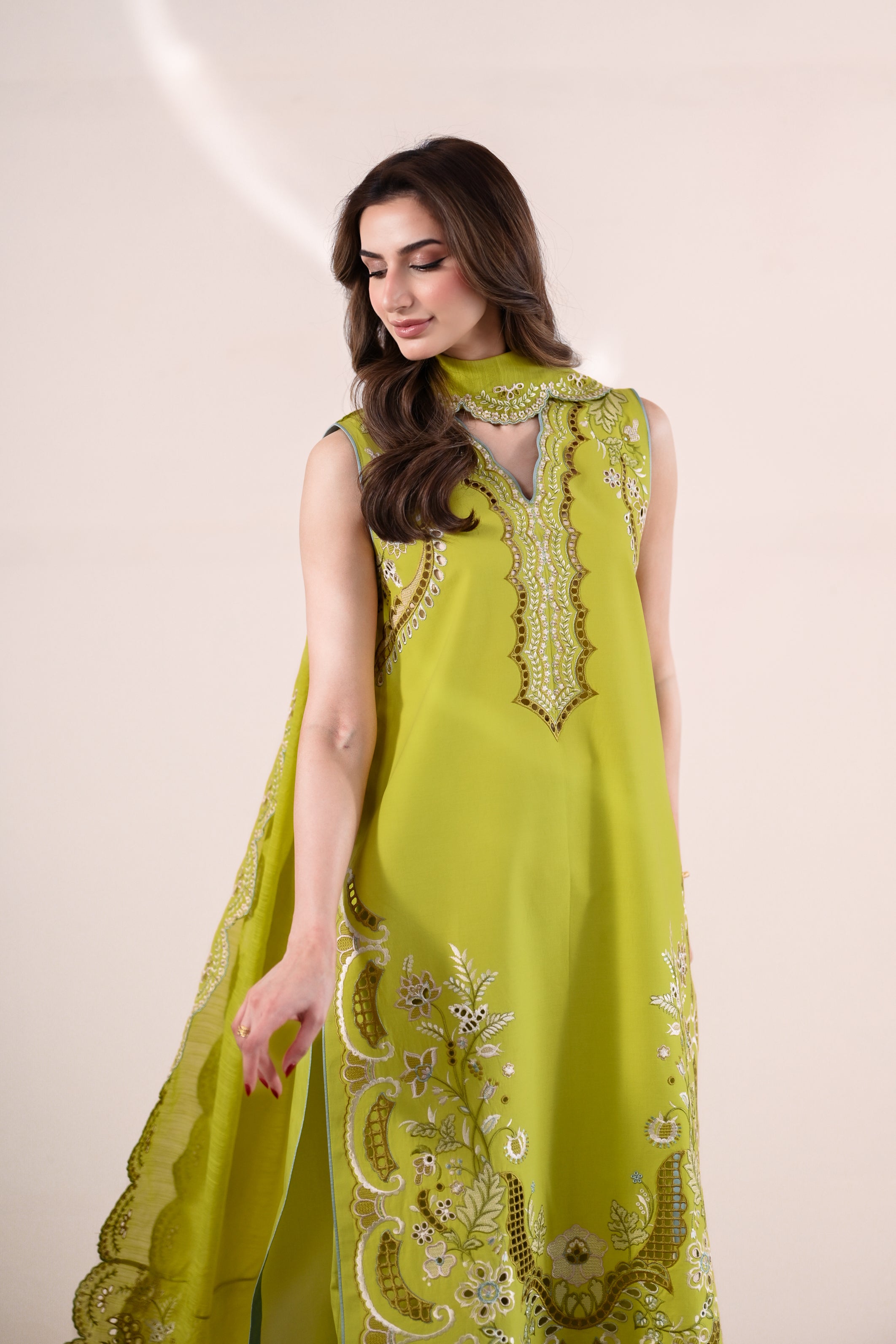 LIME GREEN LUXURY EMBROIDERED LAWN 3PCS SET (NPA3-26416) - READY TO WEAR / EXPRESS DELIVERY FOR EID
