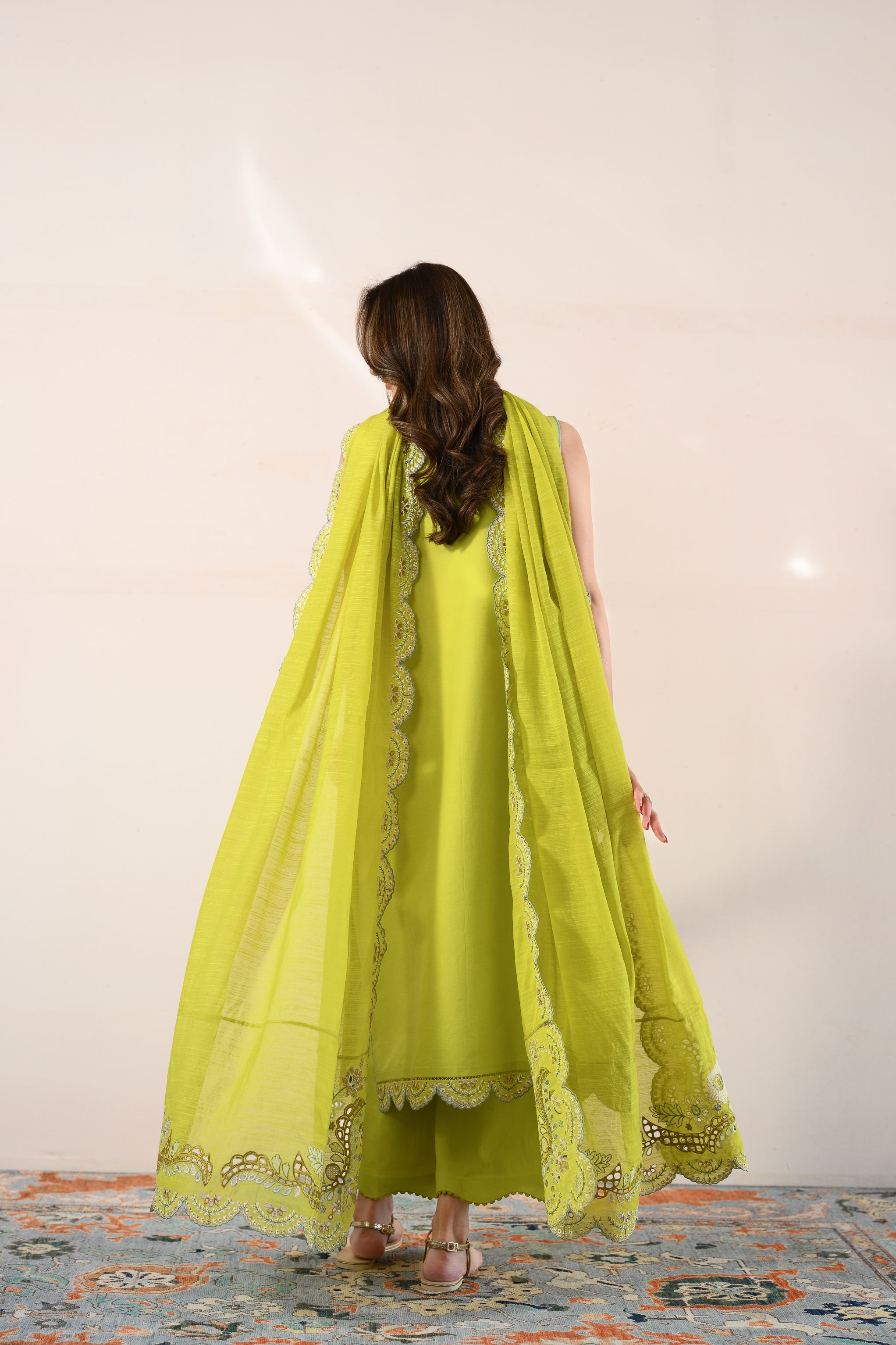 LIME GREEN LUXURY EMBROIDERED LAWN 3PCS SET (NPA3-26416) - READY TO WEAR / EXPRESS DELIVERY FOR EID