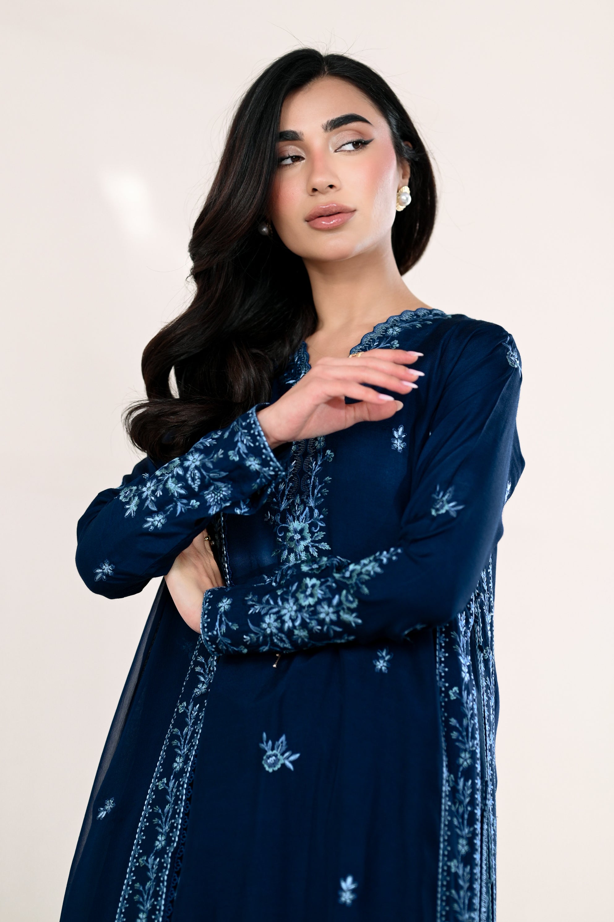 NAVY BLUE LUXURY EMBROIDERED LAWN 3PCS SET (NPA3-26414) - READY TO WEAR x EID UL ADHA 26' / EXPRESS DELIVERY FOR EID