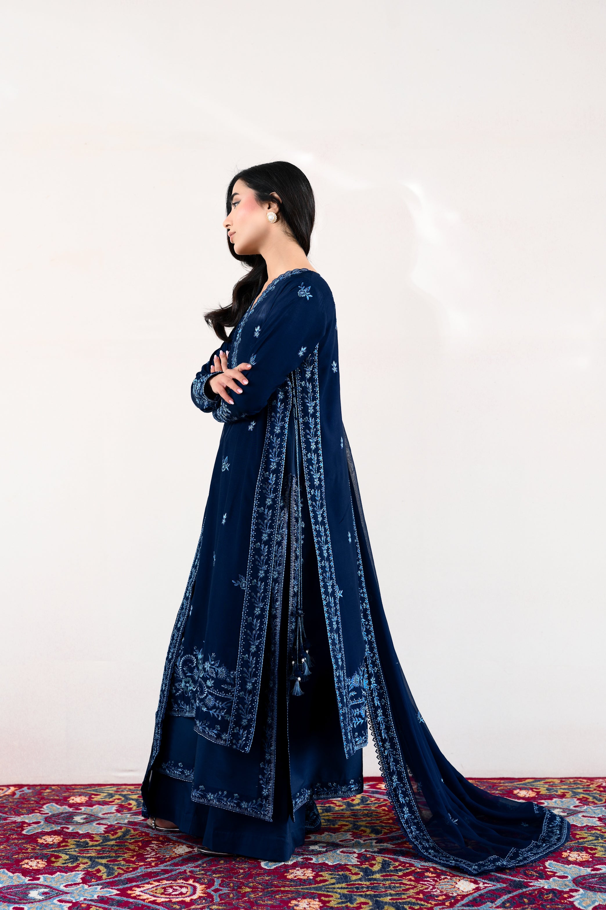 NAVY BLUE LUXURY EMBROIDERED LAWN 3PCS SET (NPA3-26414) - READY TO WEAR x EID UL ADHA 26' / EXPRESS DELIVERY FOR EID