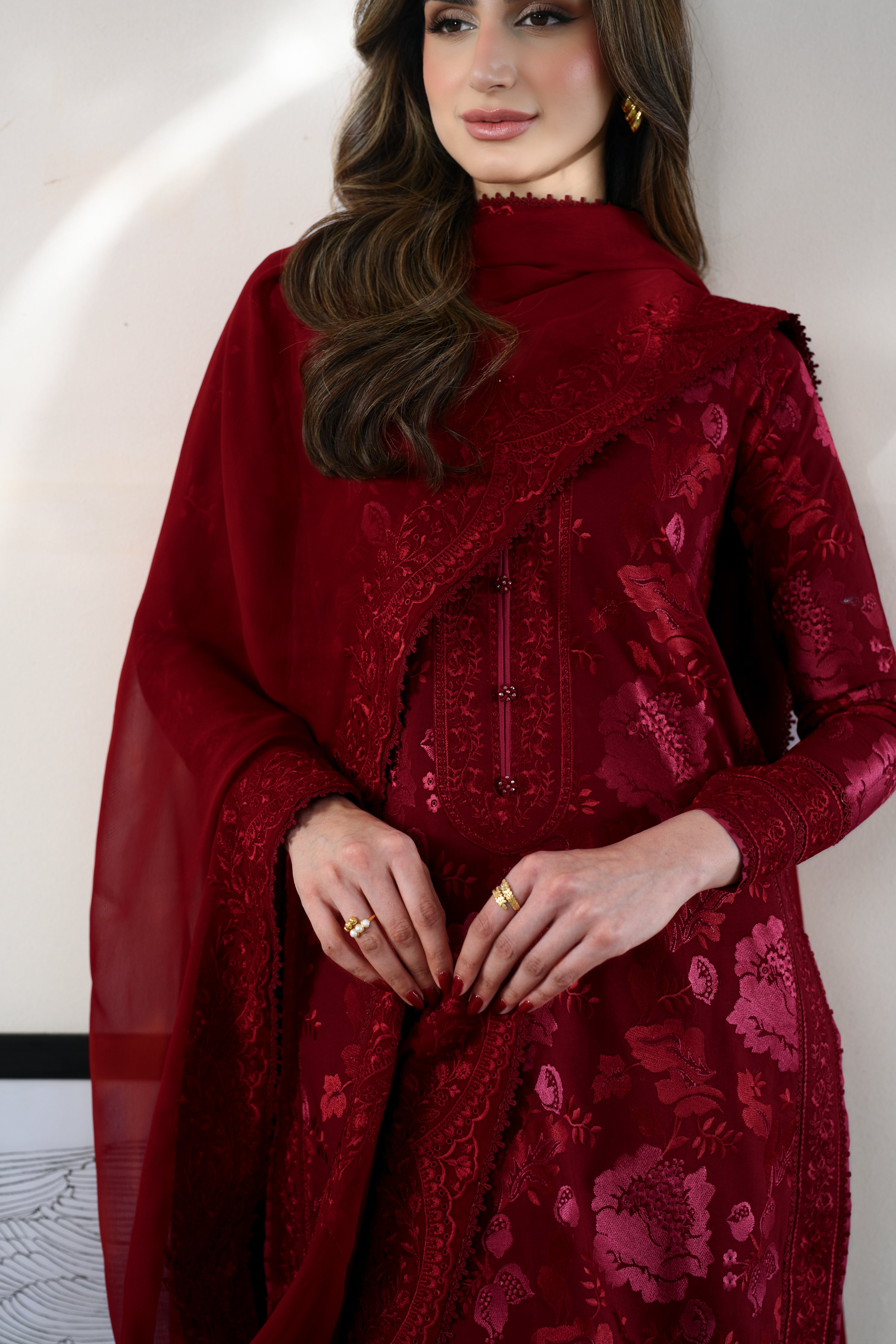 MAROON LUXURY EMBROIDERED LAWN 3PCS SET (NPA3-26419) - READY TO WEAR / EXPRESS SHIPPING FOR EID