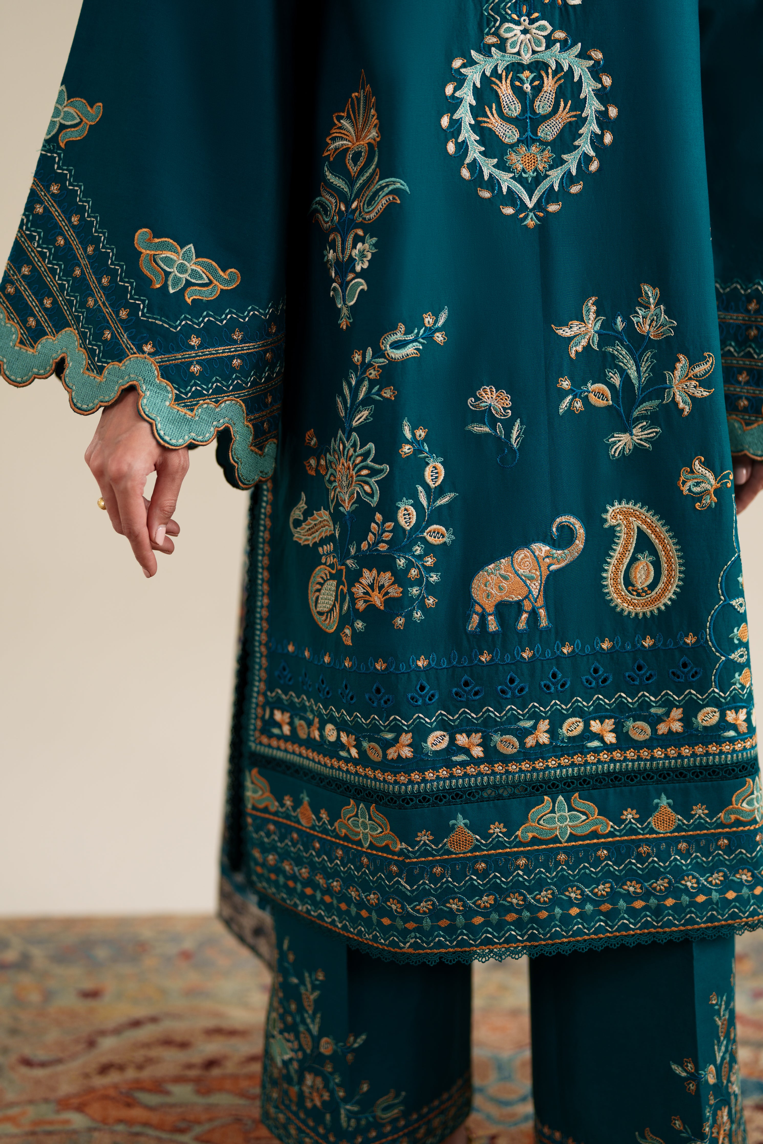 RICH TEAL LUXURY EMBROIDERED 3PCS SET (NPA3-26421) - READY TO WEAR x EID UL ADHA / EXPRESS SHIPPING FOR EID