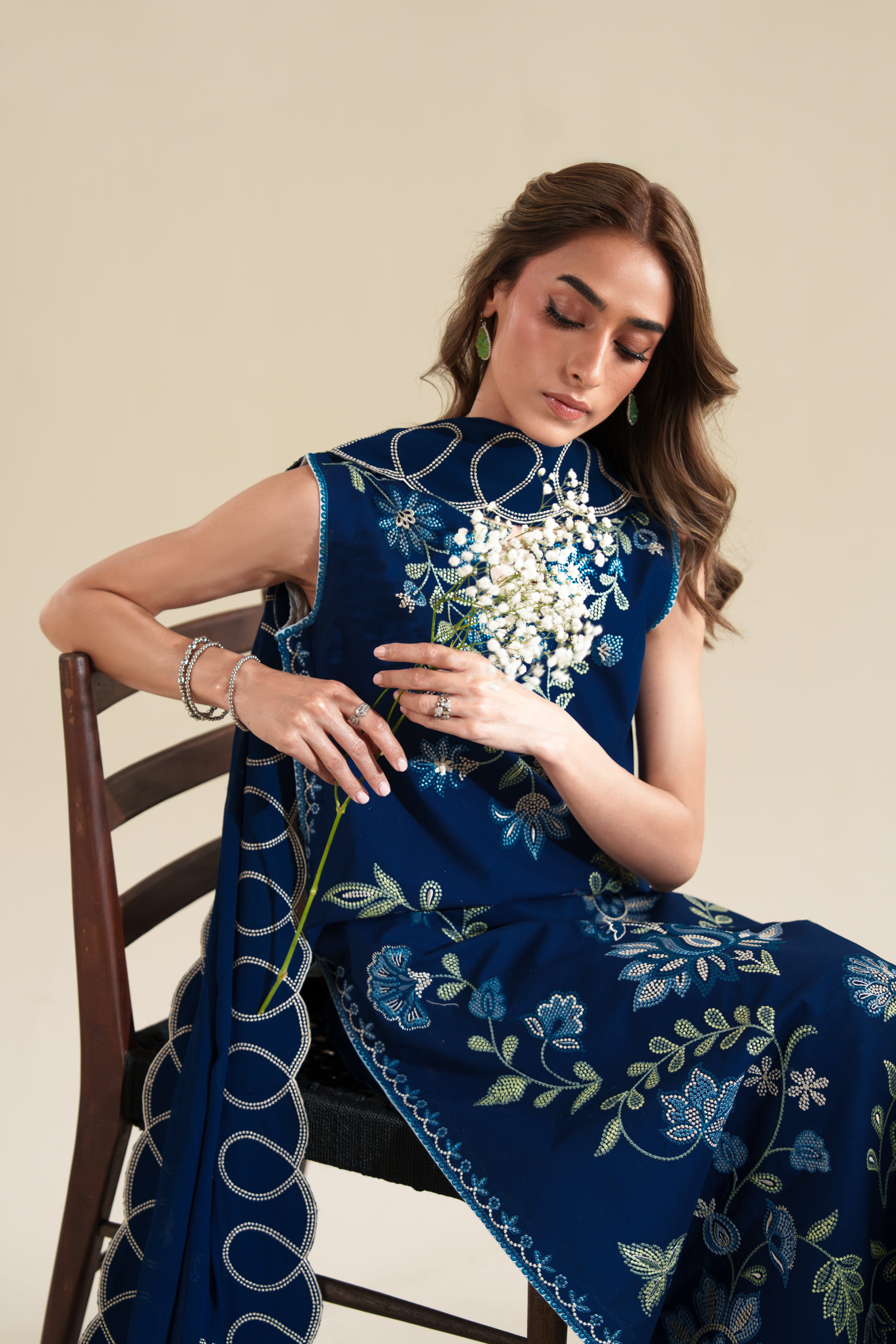 DEEP BLUE LUXURY EMBROIDERED 3PCS SET (NPA3-26426) - READY TO WEAR x EID UL ADHA