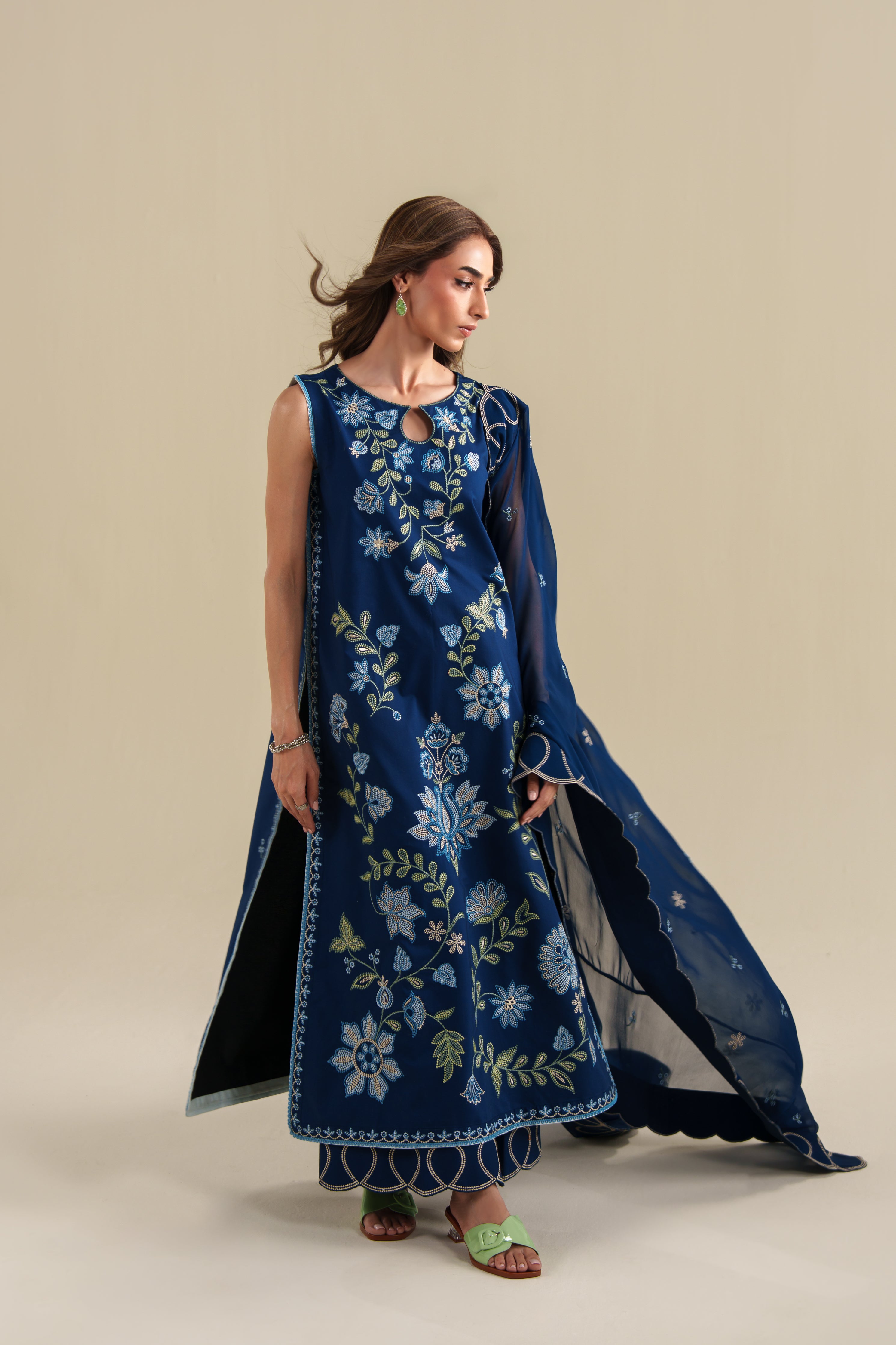 DEEP BLUE LUXURY EMBROIDERED 3PCS SET (NPA3-26426) - READY TO WEAR x EID UL ADHA