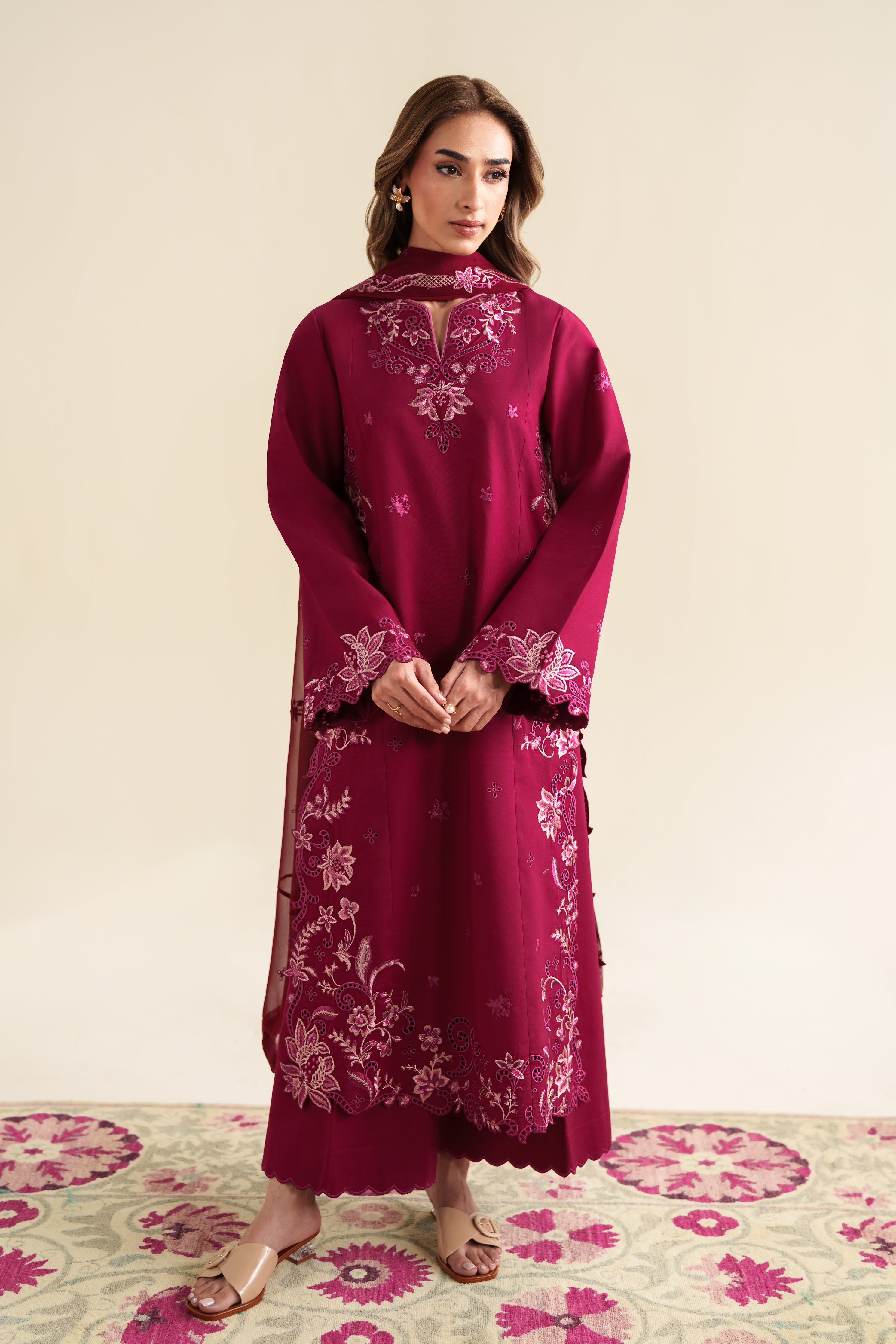 DEEP PINK LUXURY EMBROIDERED 3PCS SET (NPA3-26425) - READY TO WEAR