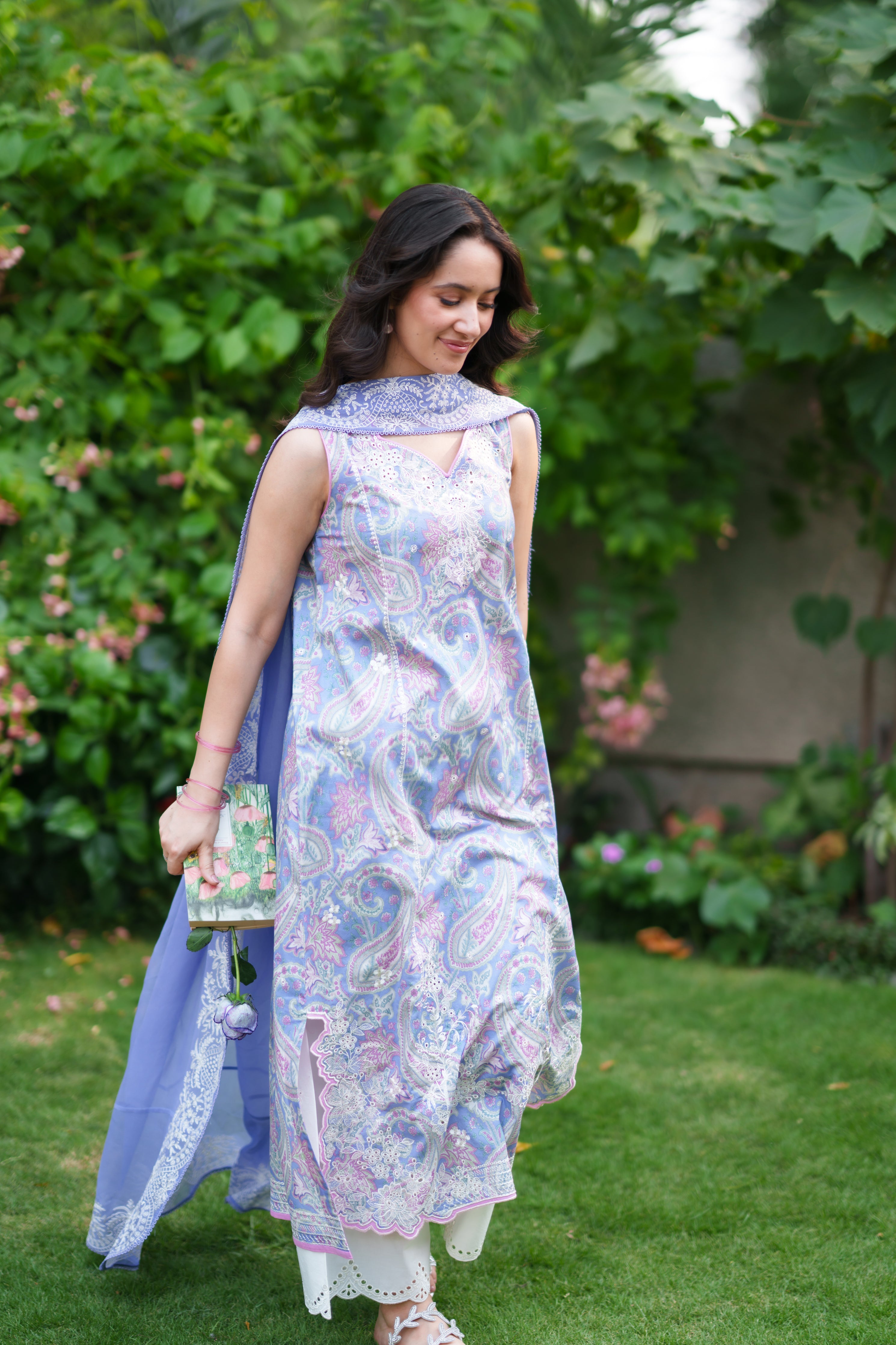 PERIWINKLE LUXURY EMBROIDERED PRINTED PREMIUM COTTON 3PCS SET (NEL-26626)