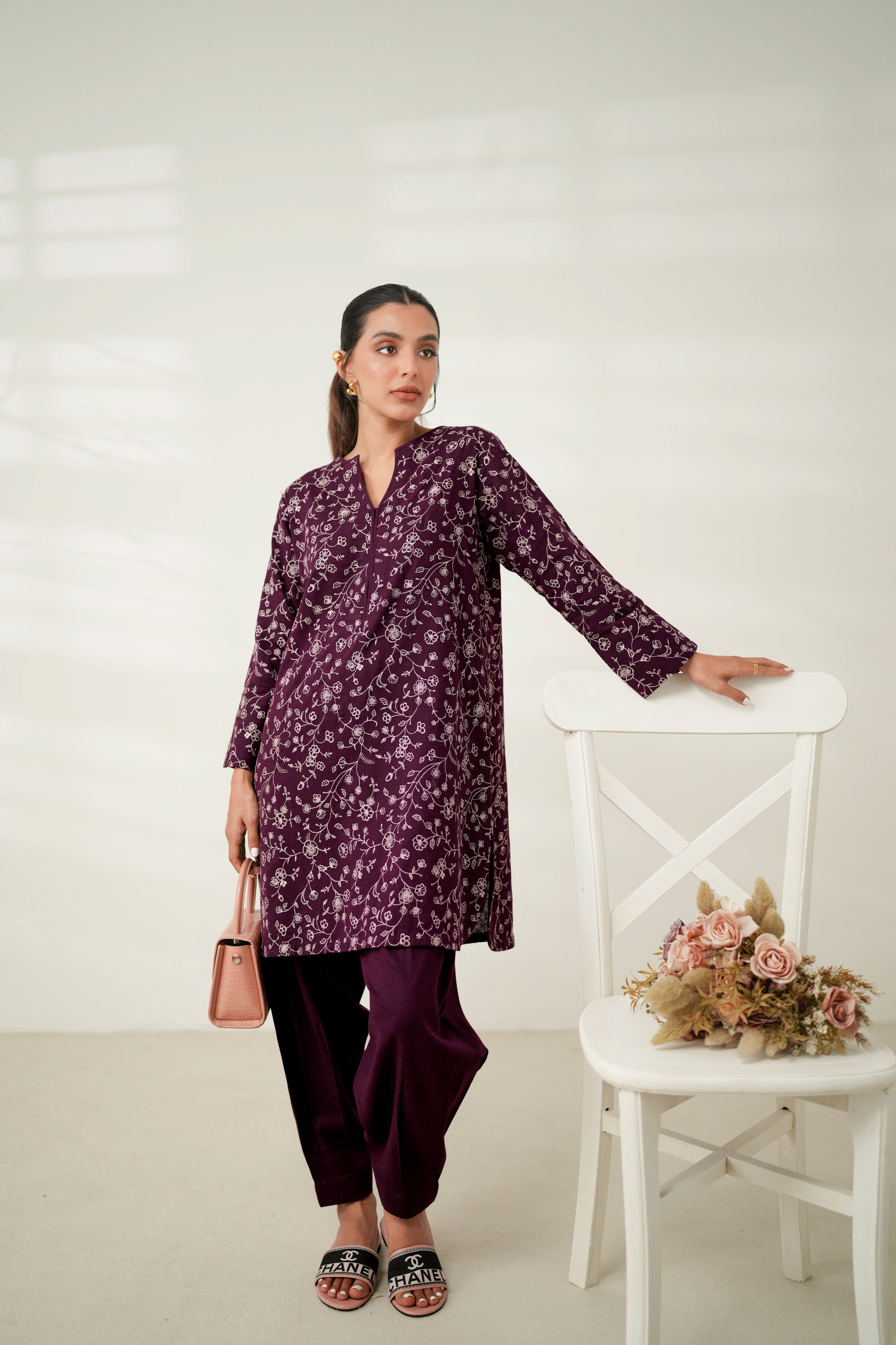PLUM LUXURY EMBROIDERED FALL SET (NPA2-24319) - EXPRESS SHIPPING
