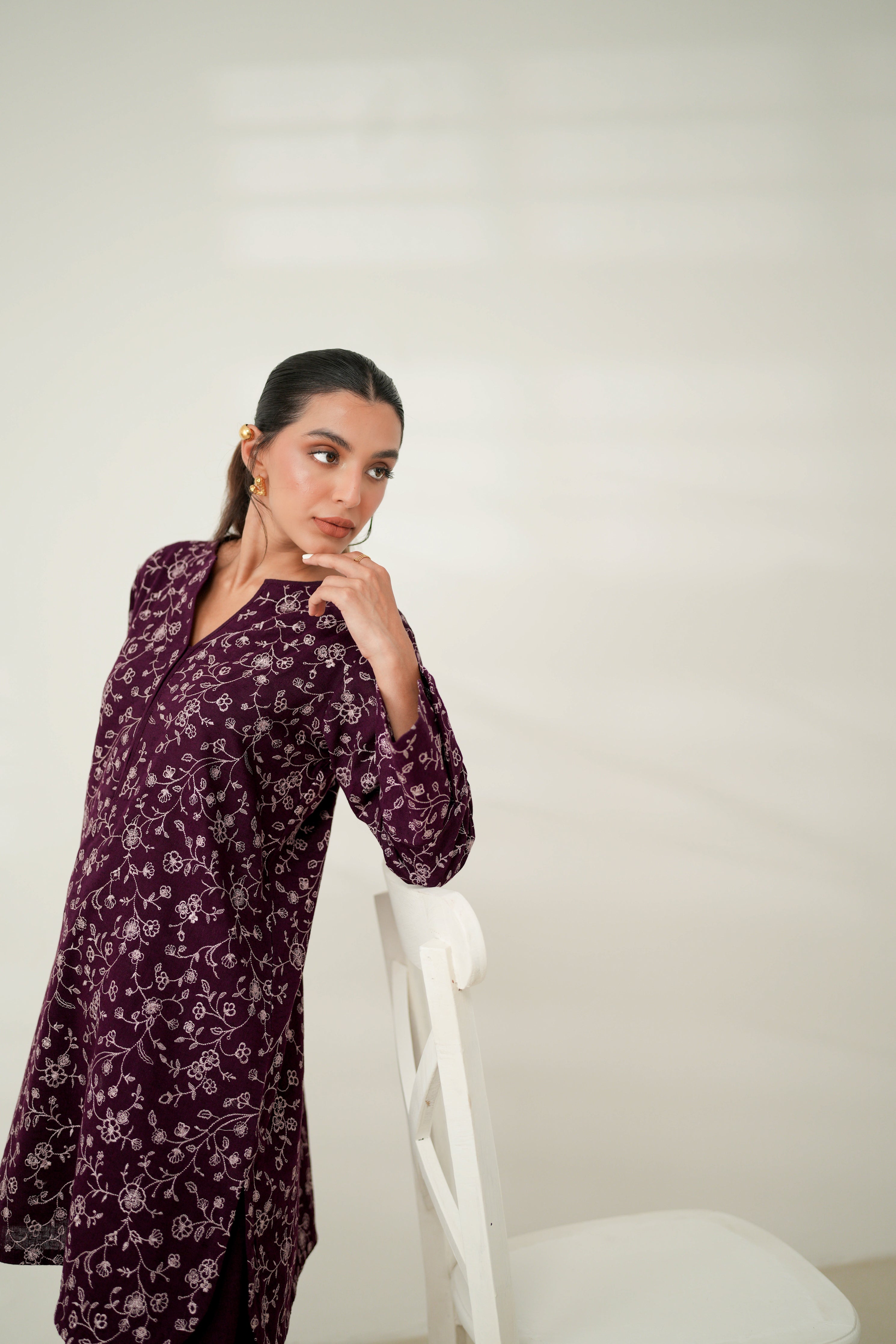 PLUM LUXURY EMBROIDERED FALL SET (NPA2-24319) - EXPRESS SHIPPING