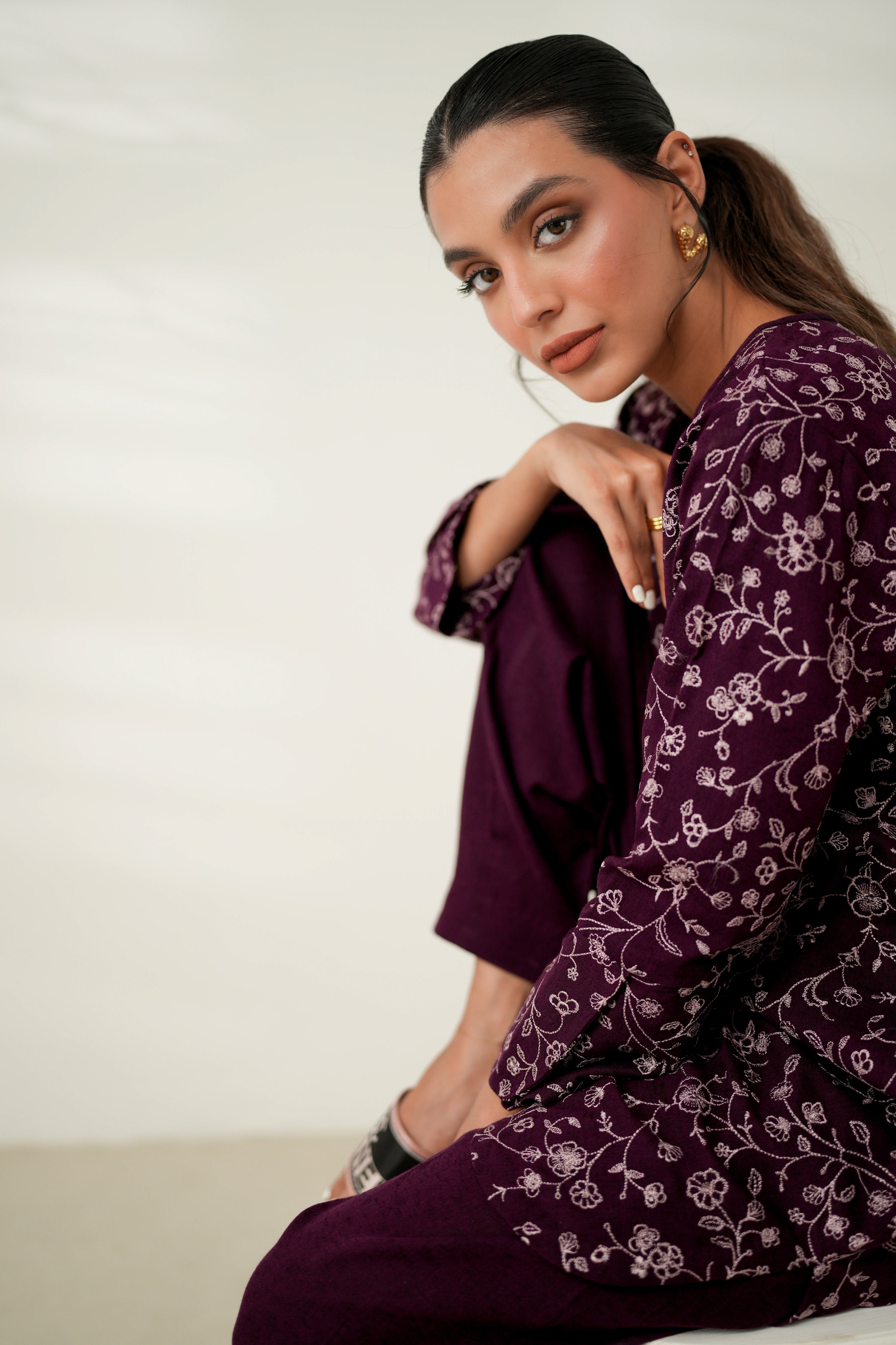 PLUM LUXURY EMBROIDERED FALL SET (NPA2-24319) - EXPRESS SHIPPING