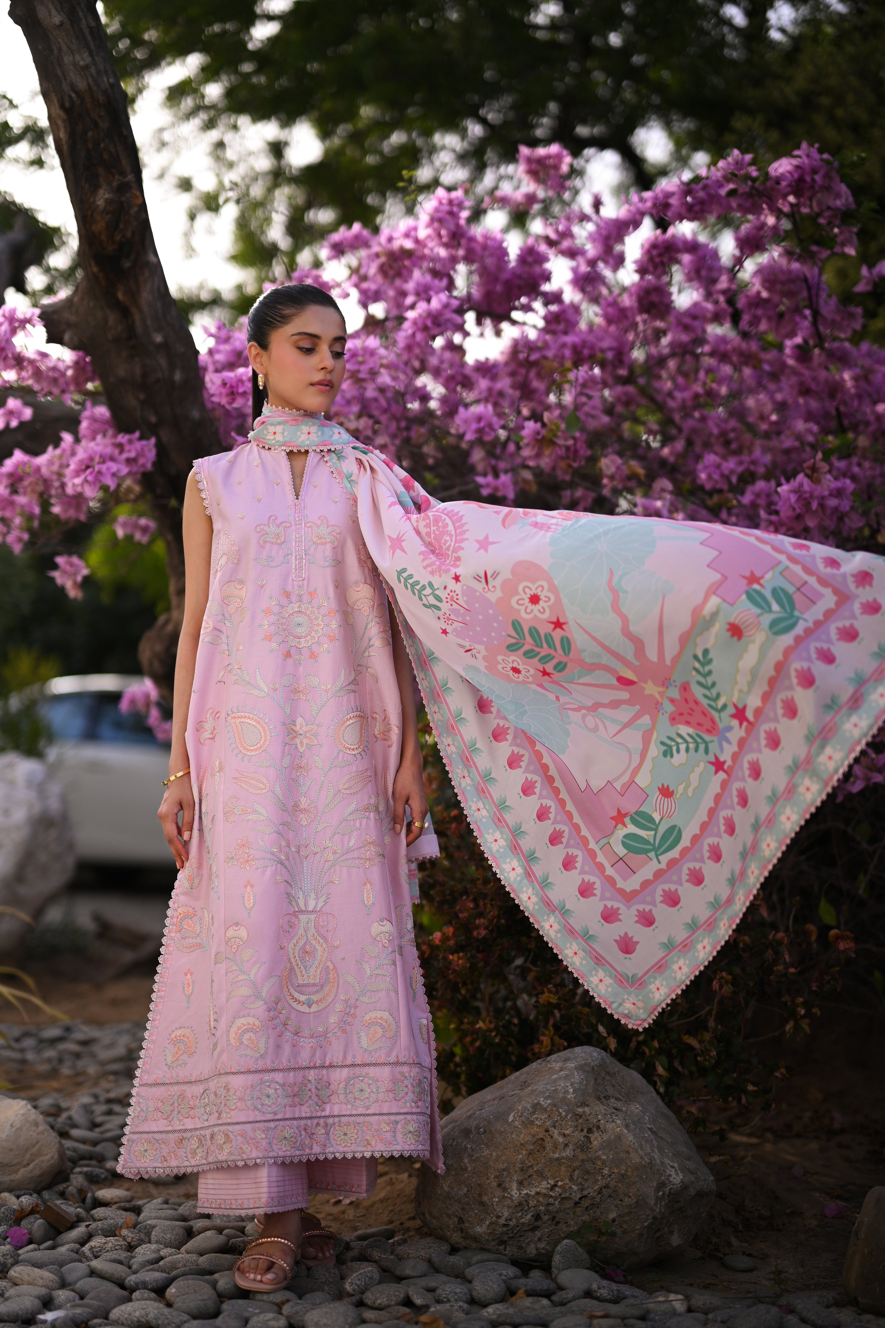 PASTEL CLOUD LUXURY PRINTED EMBROIDERED LAWN SET (NEL-25613)