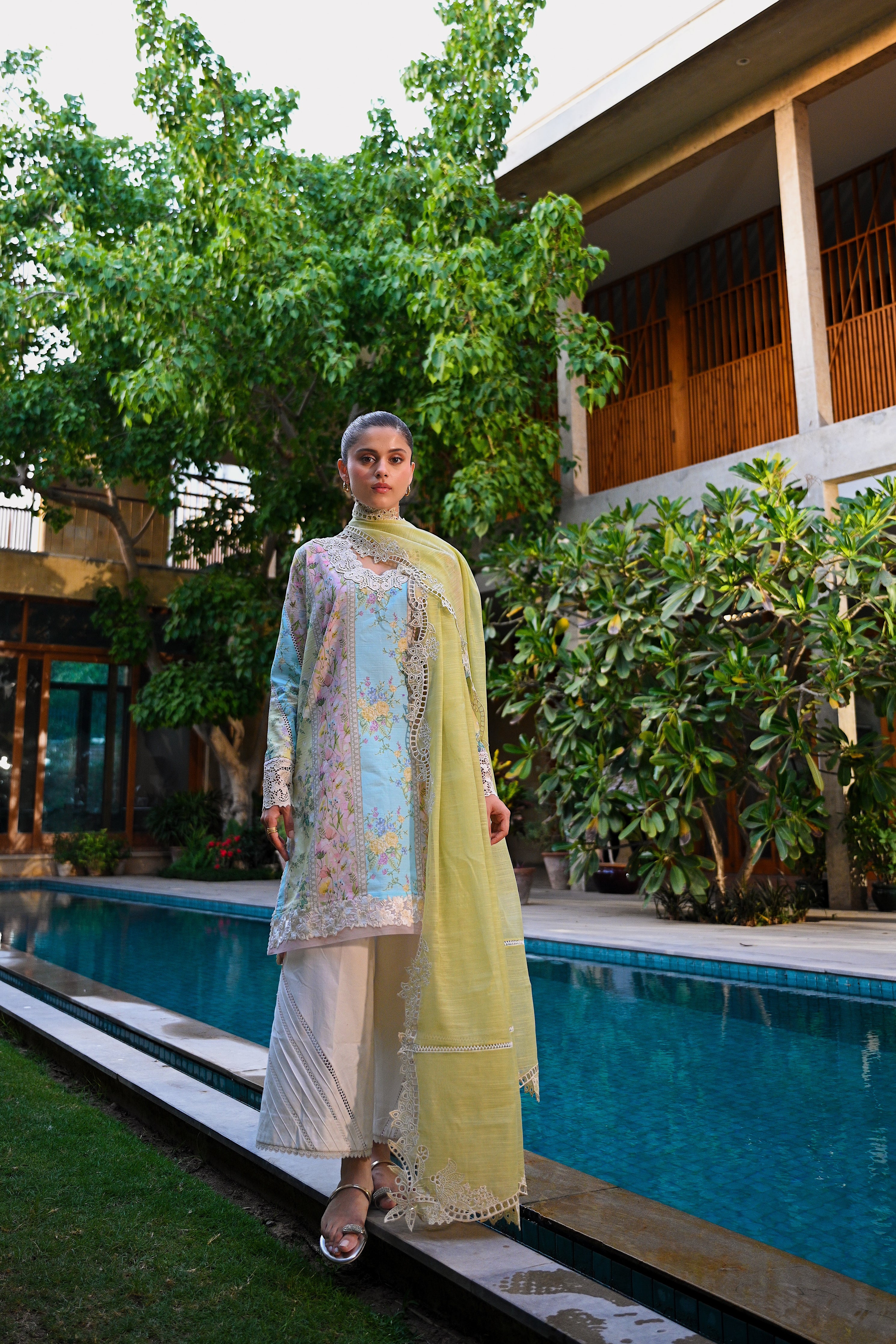 WHISPERS OF SUMMER / PISTACHIO LUXURY PRINTED EMBROIDERED LAWN SET (NEL-25620)