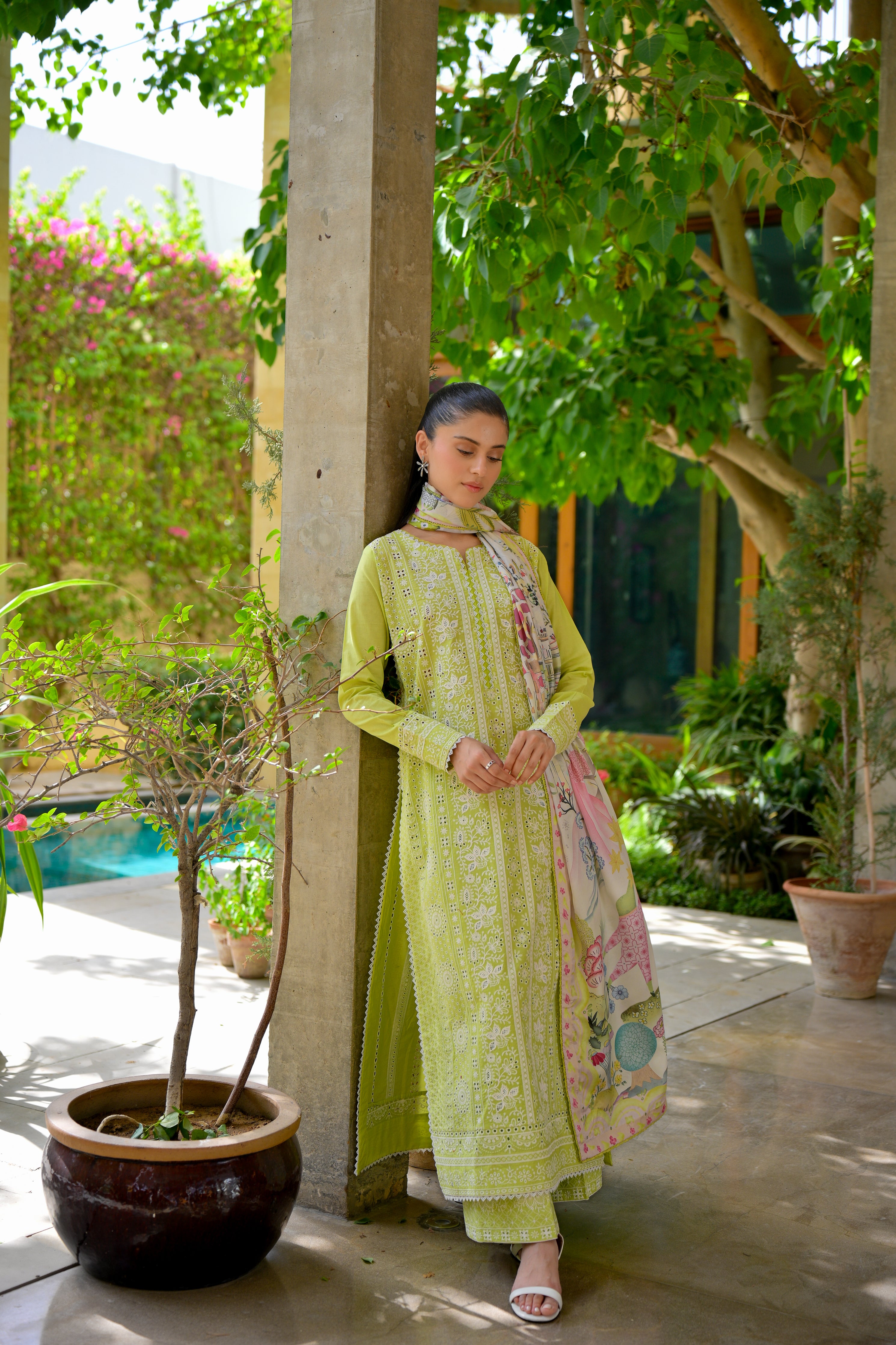 CARNIVAL (2) - PASTEL MINT GREEN LUXURY PRINTED EMBROIDERED LAWN SET (NEL-25615)
