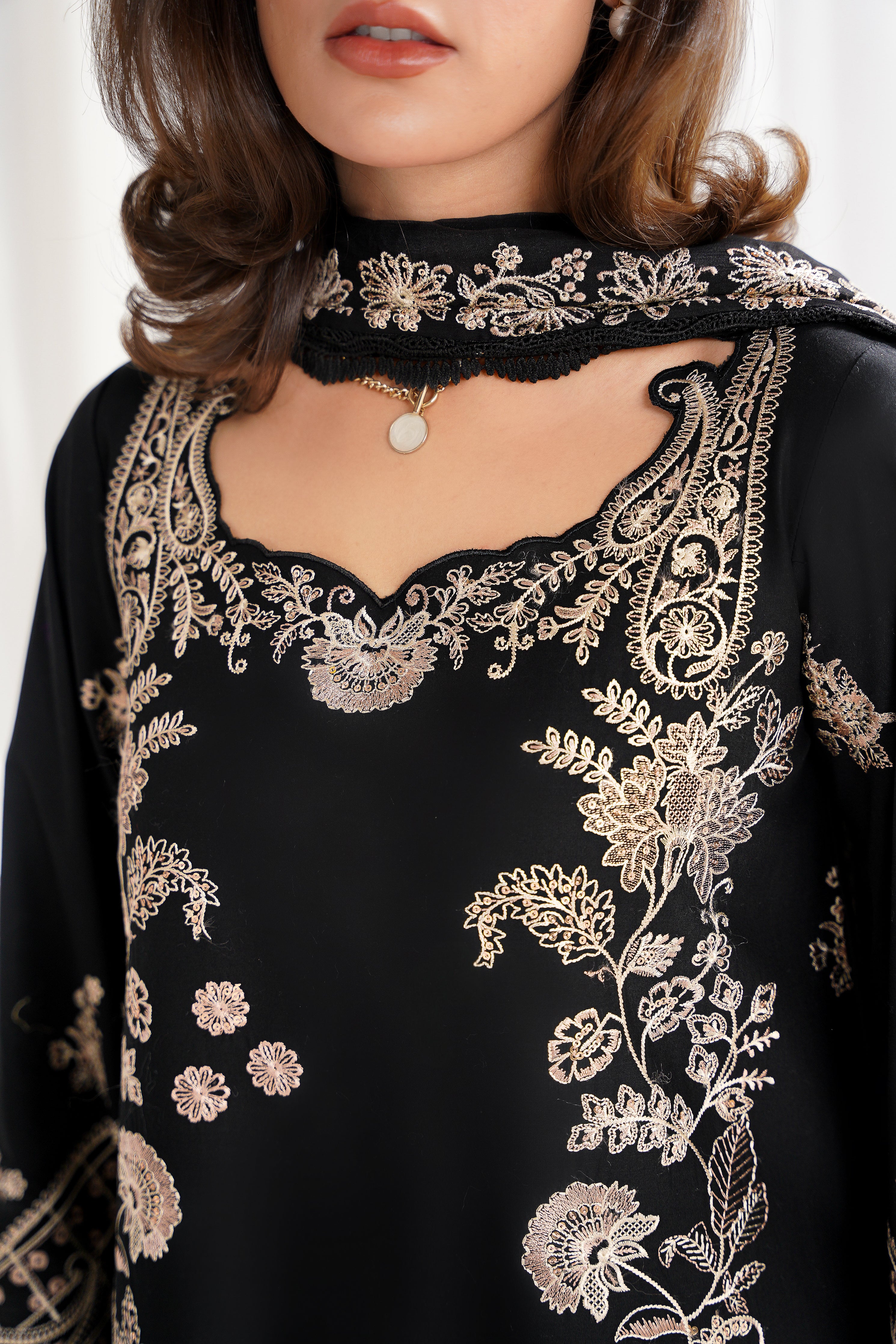 BLACK LUXURY EMBROIDERED 3PCS SET NPA3-25415 (EID 2025 READY TO WEAR) - EXPRESS SHIPPING