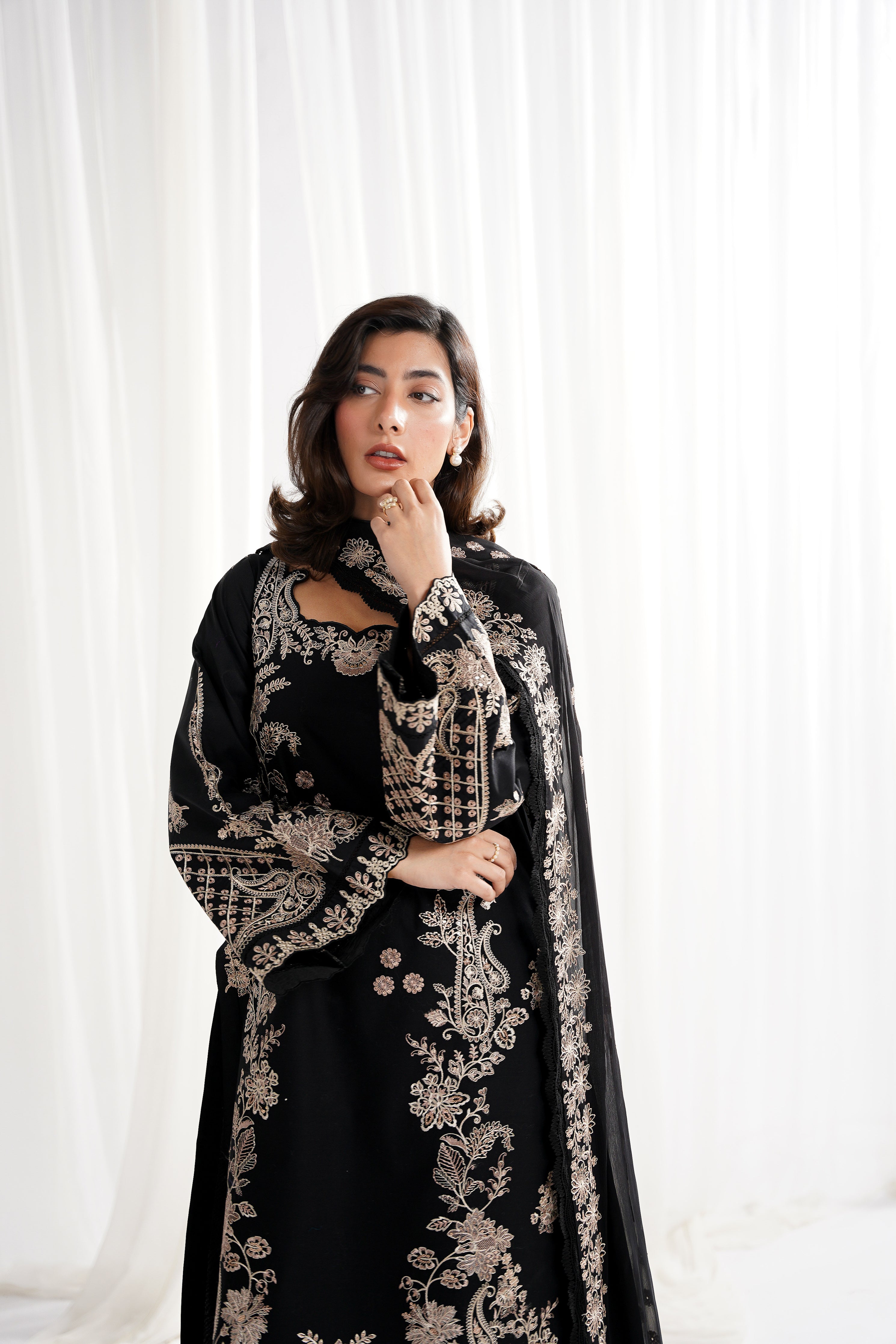 BLACK LUXURY EMBROIDERED 3PCS SET NPA3-25415 (EID 2025 READY TO WEAR) - EXPRESS SHIPPING