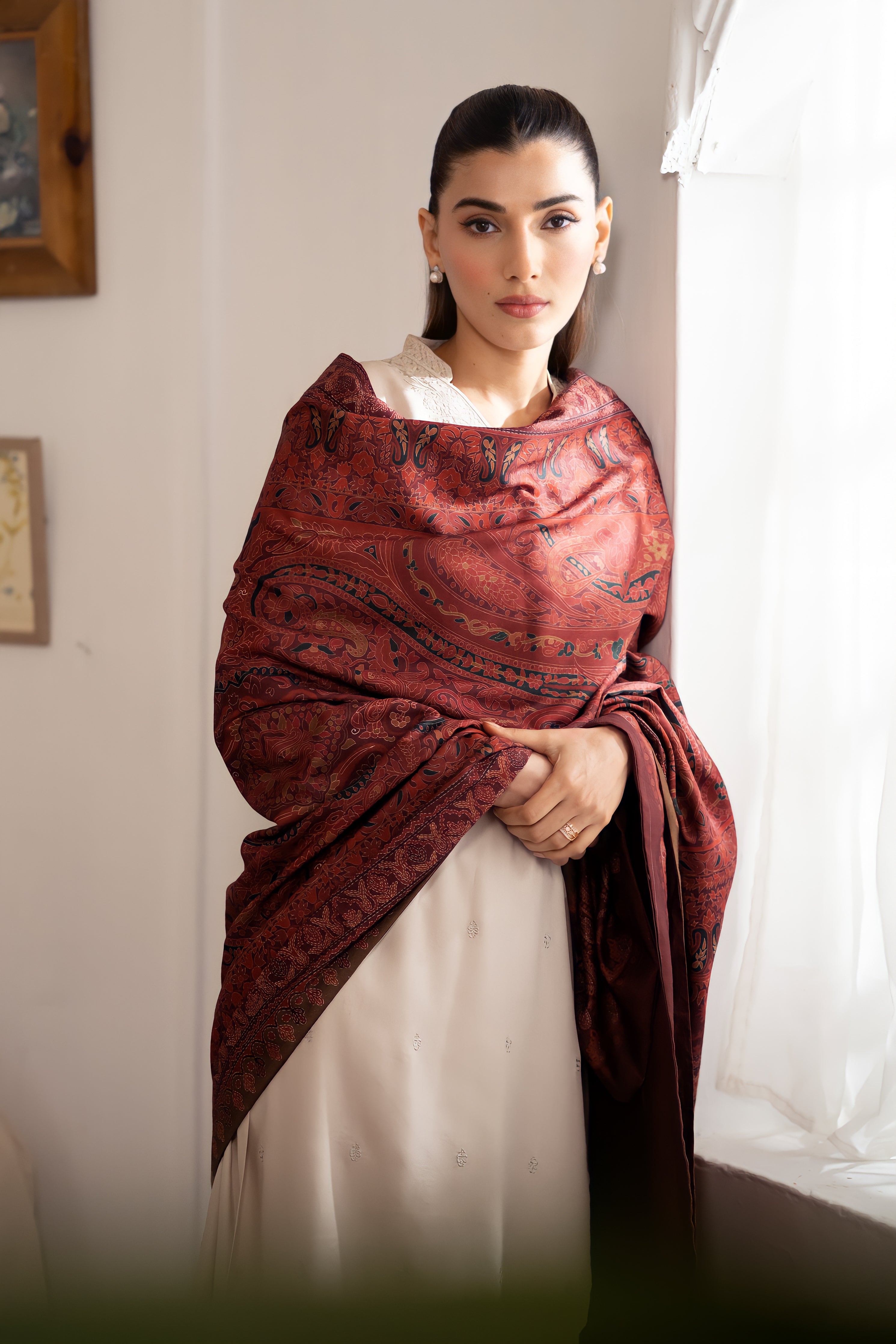 Multi Fall Acrylic Wool Printed Shawl NEL-23642