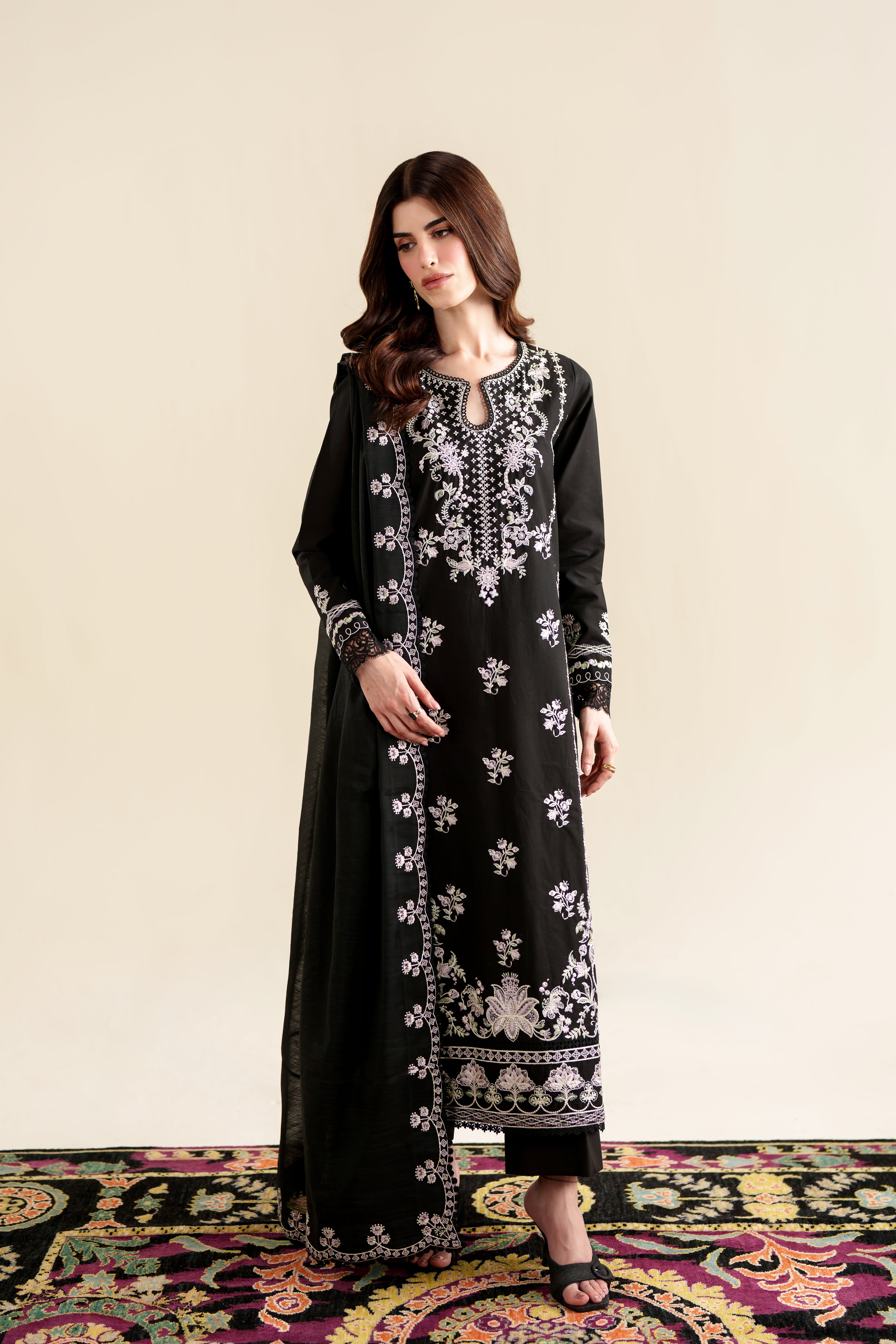 BLACK LUXURY EMBROIDERED 3PCS SET (NPA3-26422) - READY TO WEAR