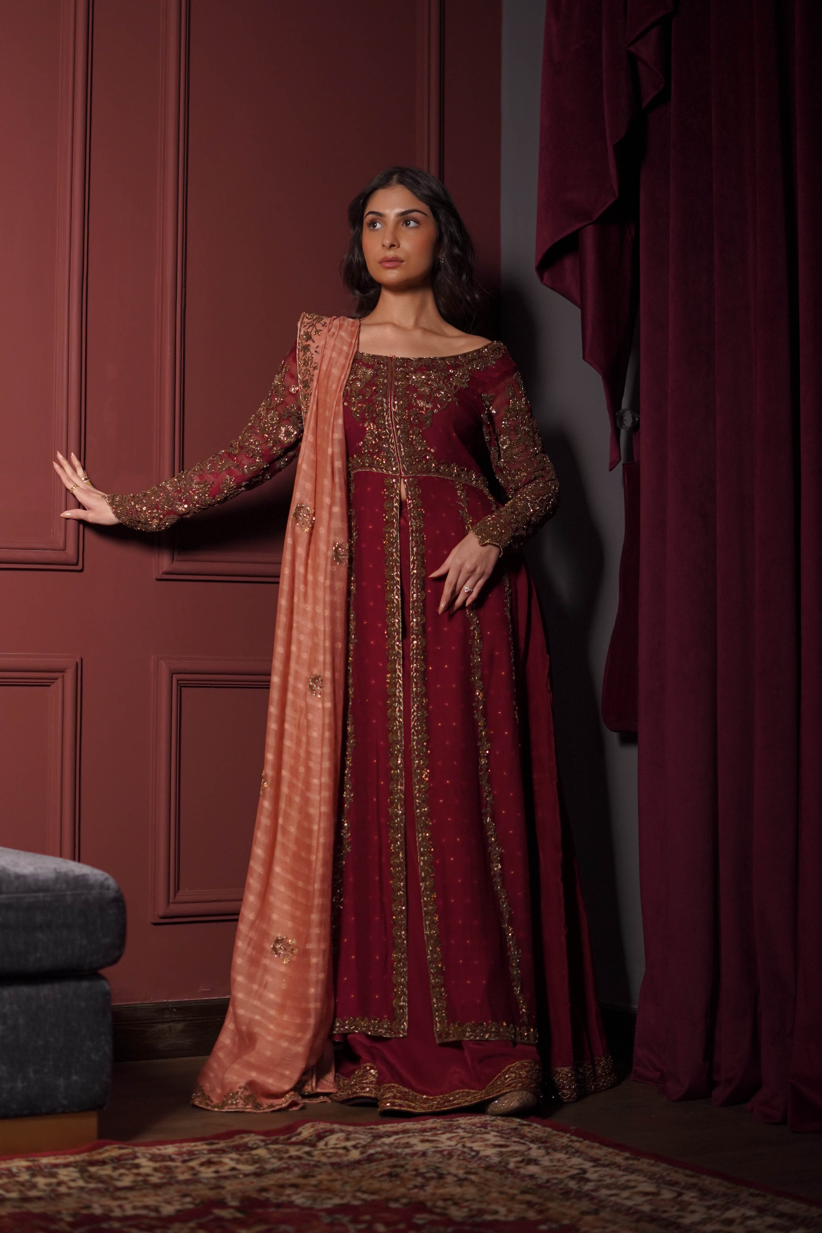 ROSE RED KALIDAAR WEDDING FORMAL (NPA3-24454)