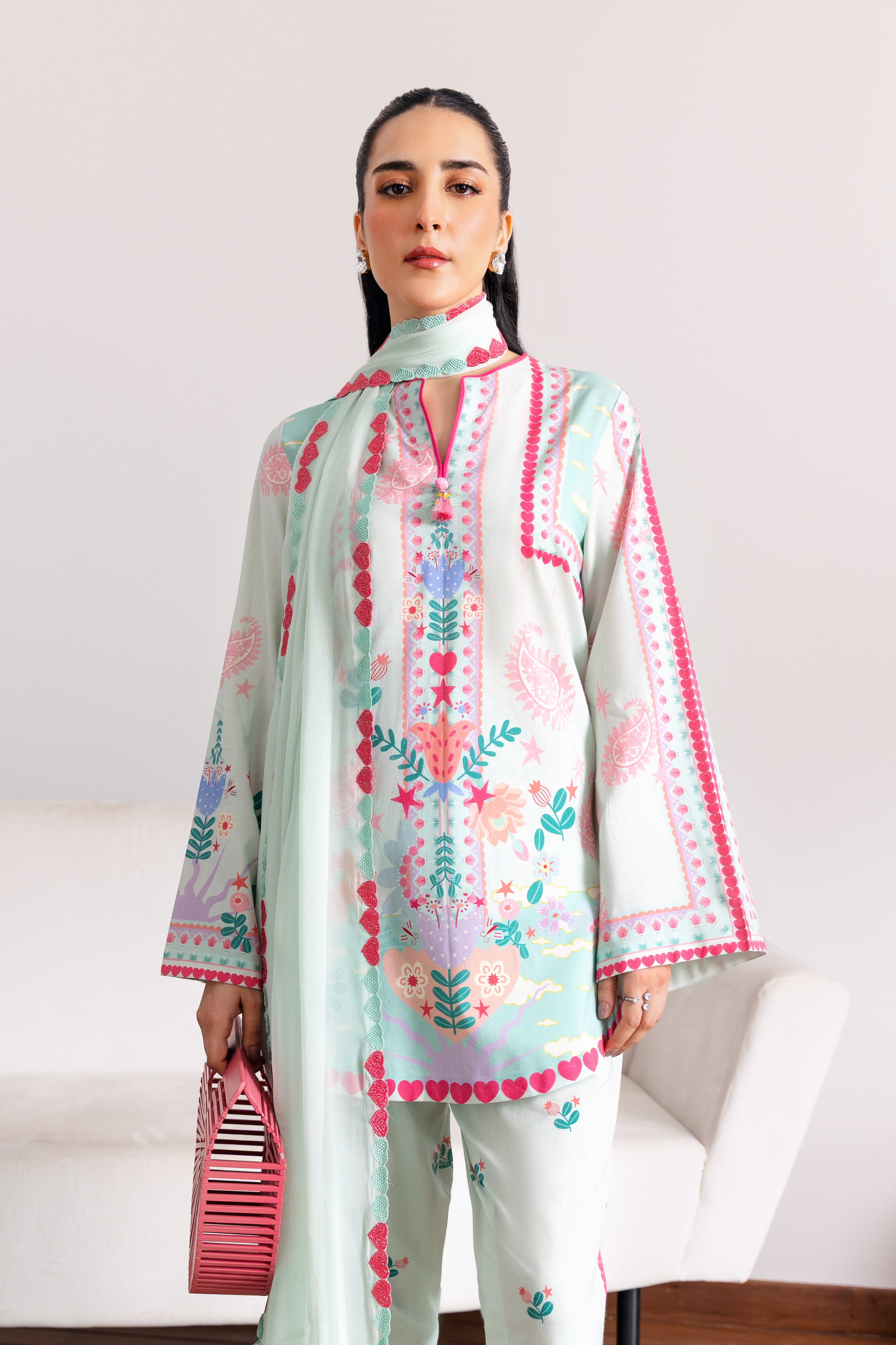 SOFT MINT GREEN LUXURY PRINTED 3PCS SET (NPA3-25432)-READY TO WEAR
