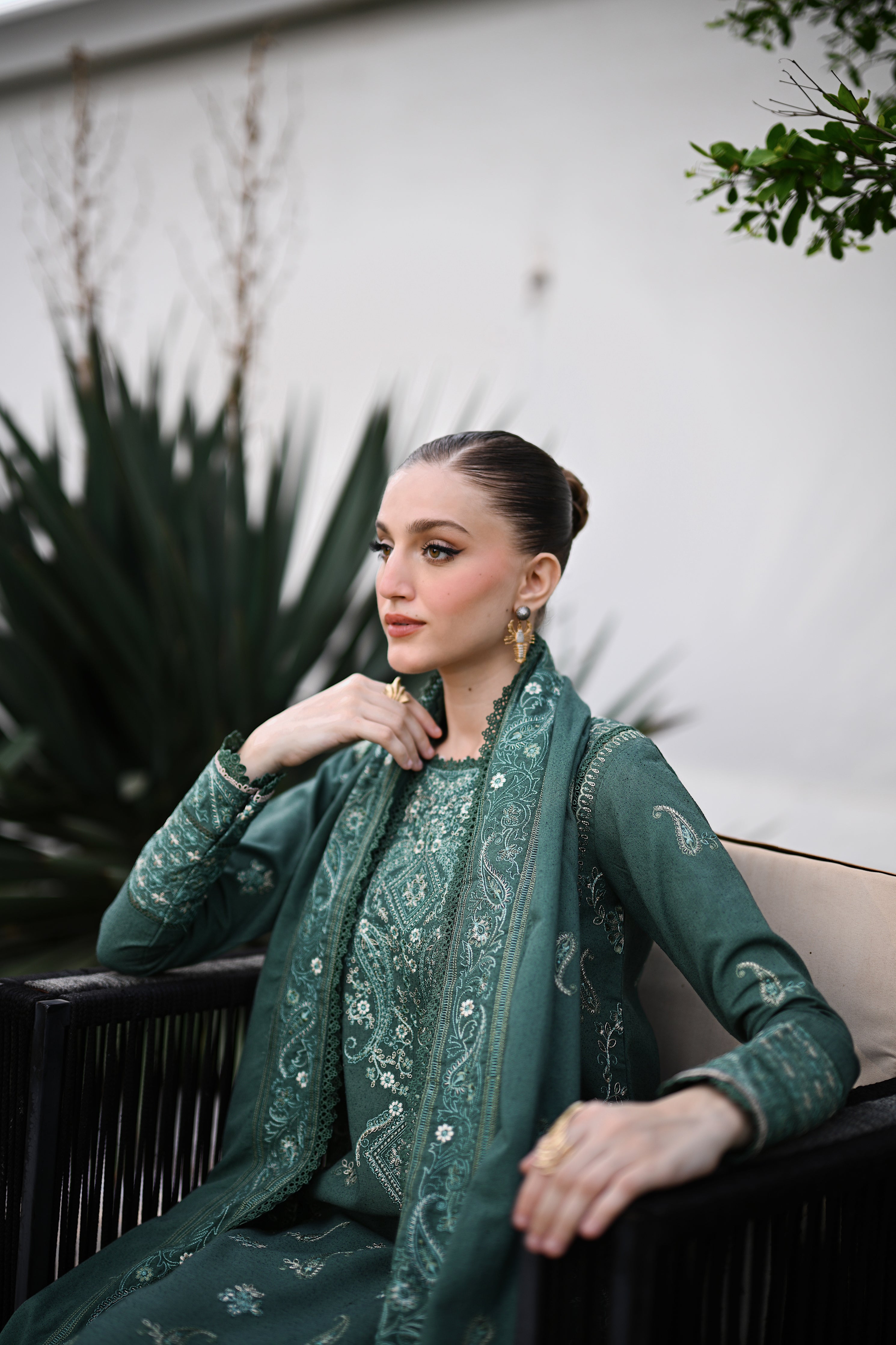 SAGE GREEN LUXURY EMBROIDERED KARANDI SET (NEL-25635)-READY TO WEAR