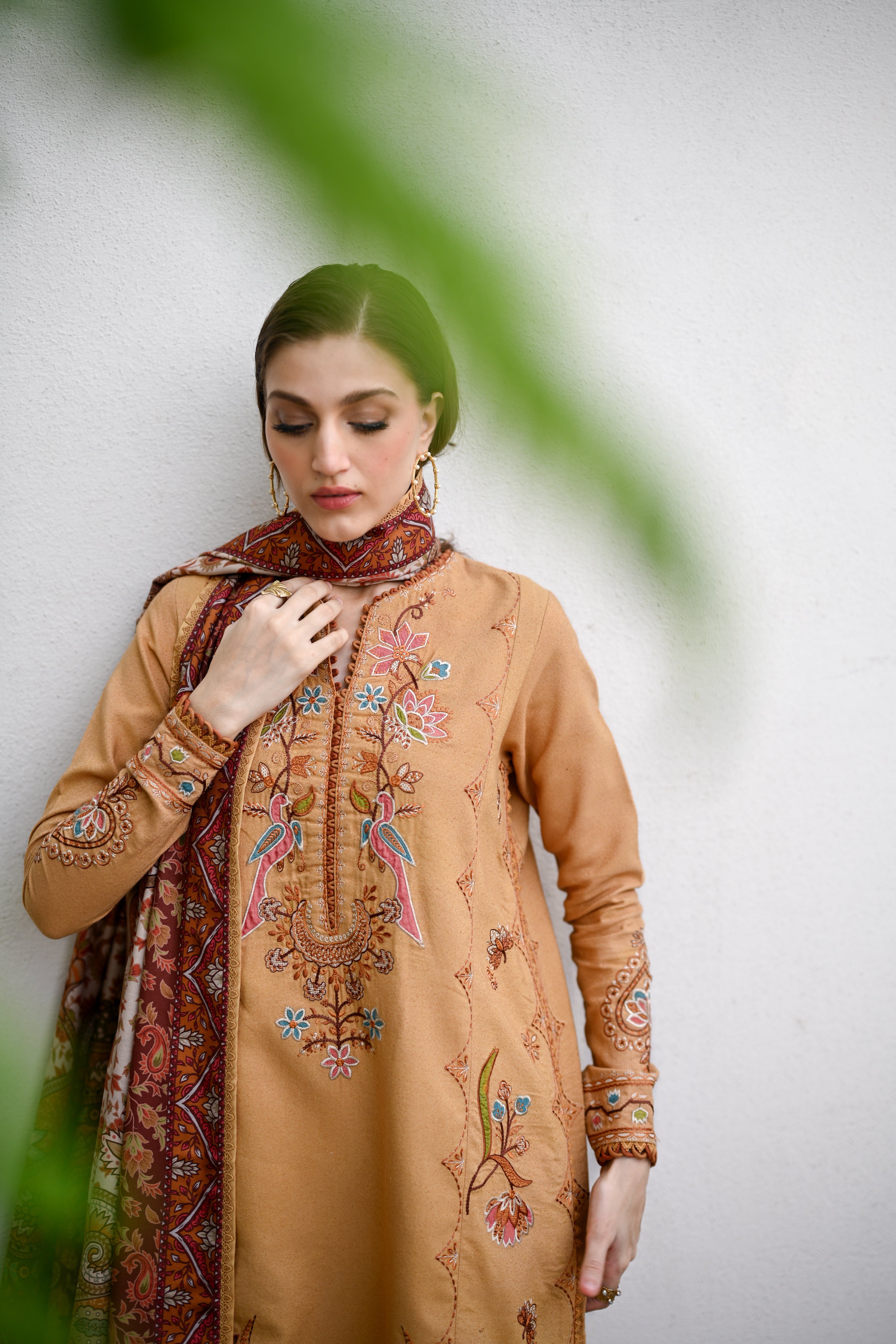 MUSTARD LUXURY EMBROIDERED KARANDI SET (NEL-25631)