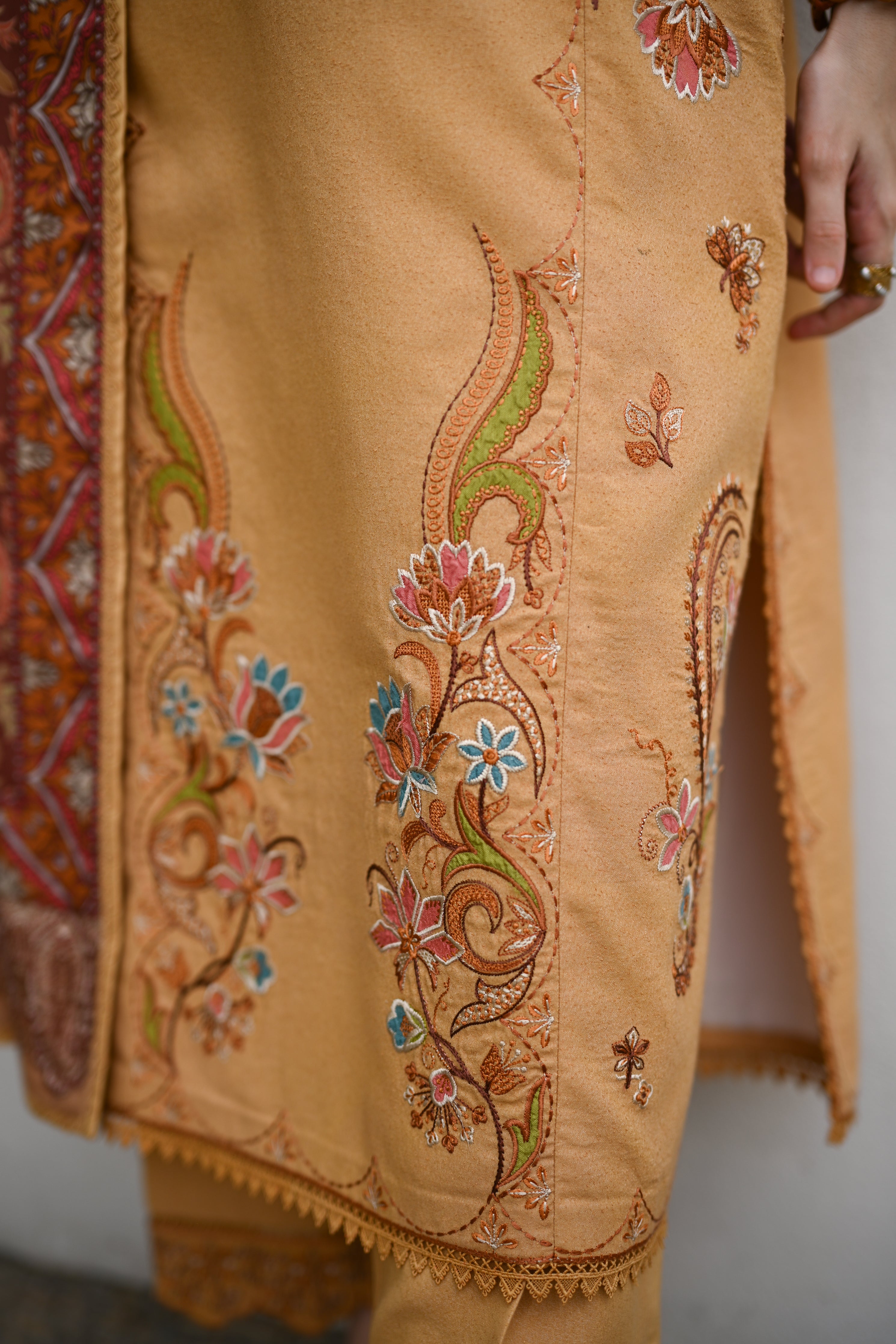 MUSTARD LUXURY EMBROIDERED KARANDI SET (NEL-25631)