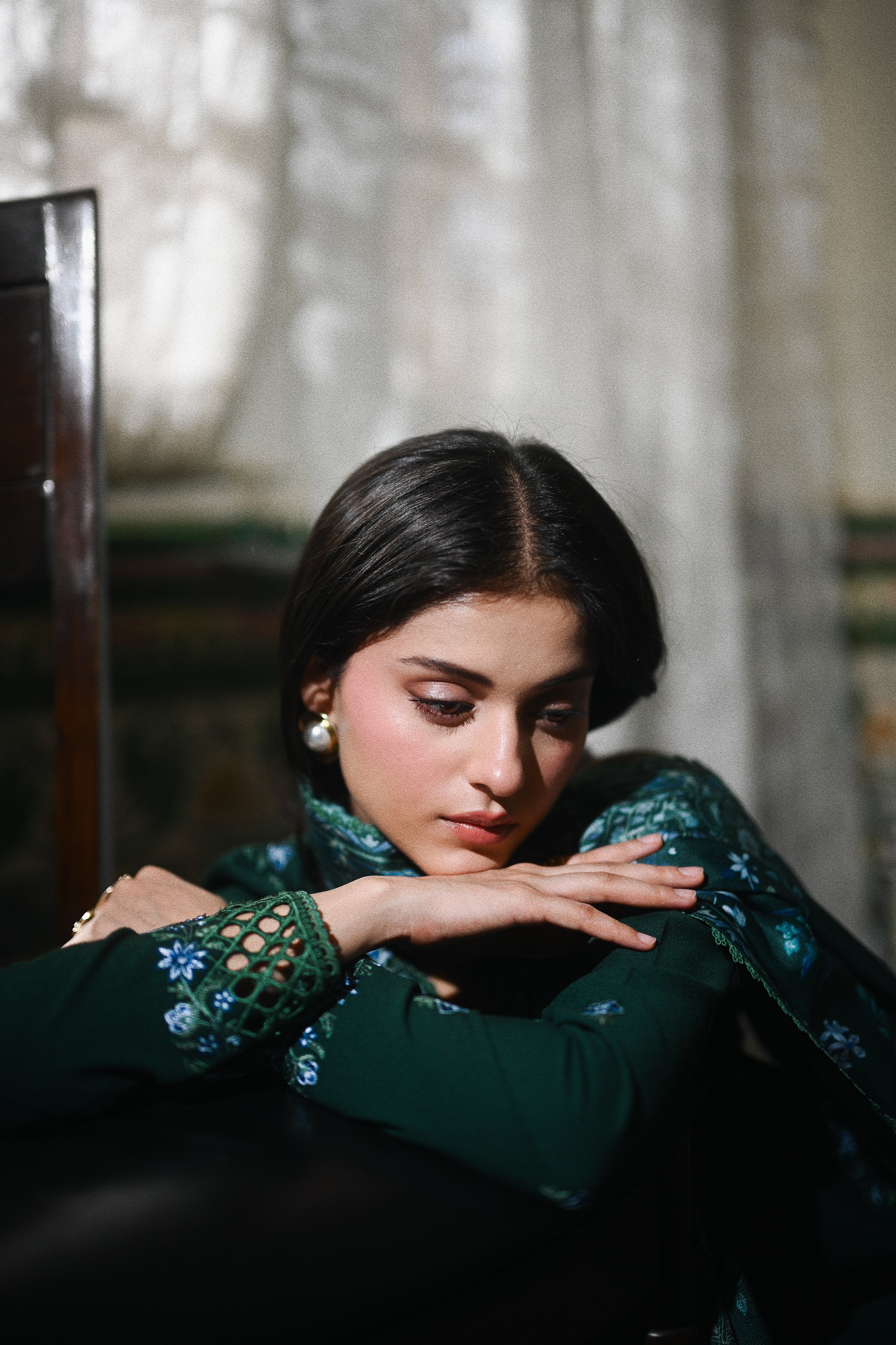 DEEP GREEN LUXURY EMBROIDERED KARANDI 3PCS SET(NPA3-25445)-REDAY TO WEAR