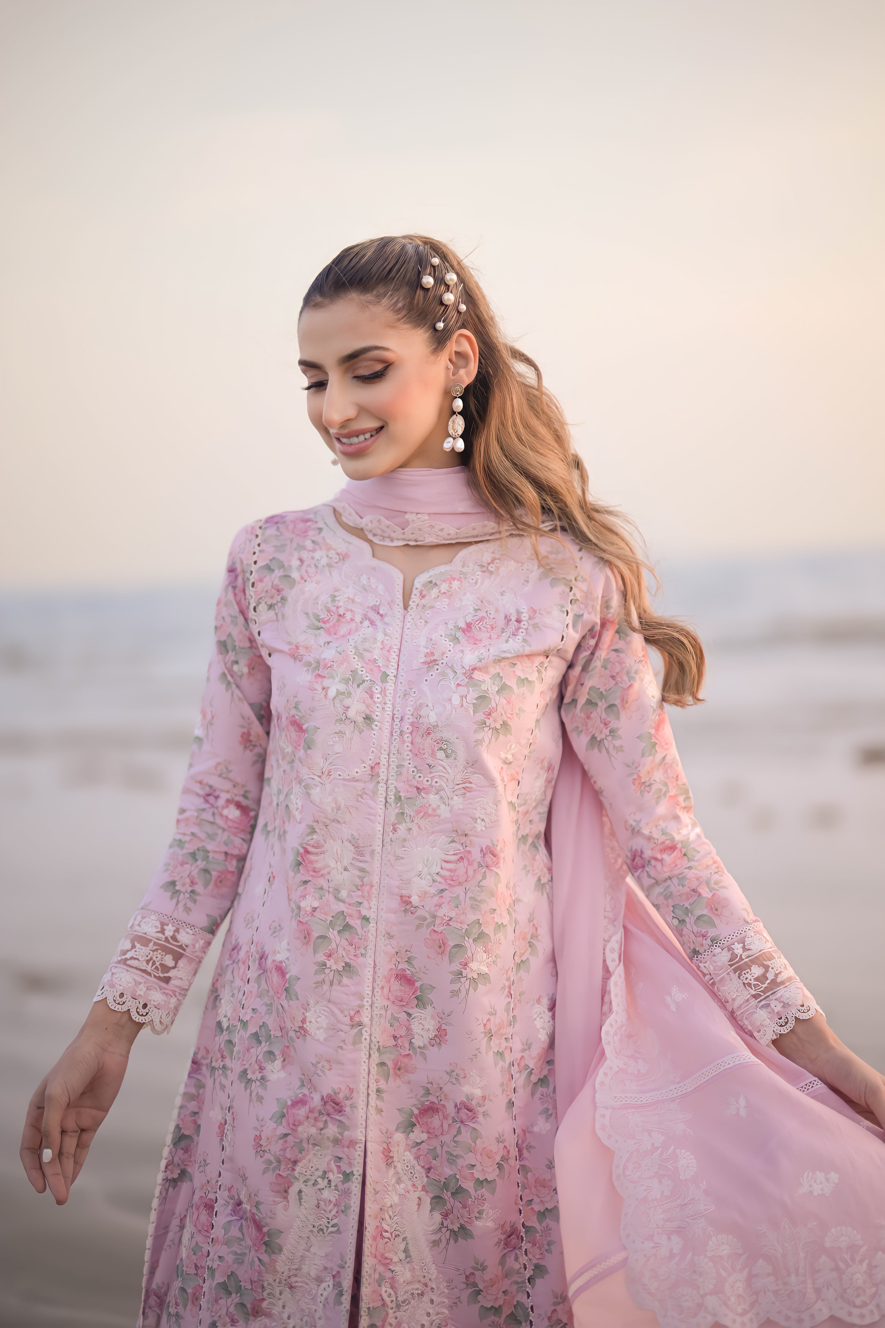 Pastel Floral Pink Luxury Lawn Embroidered Set
- NEL-24608