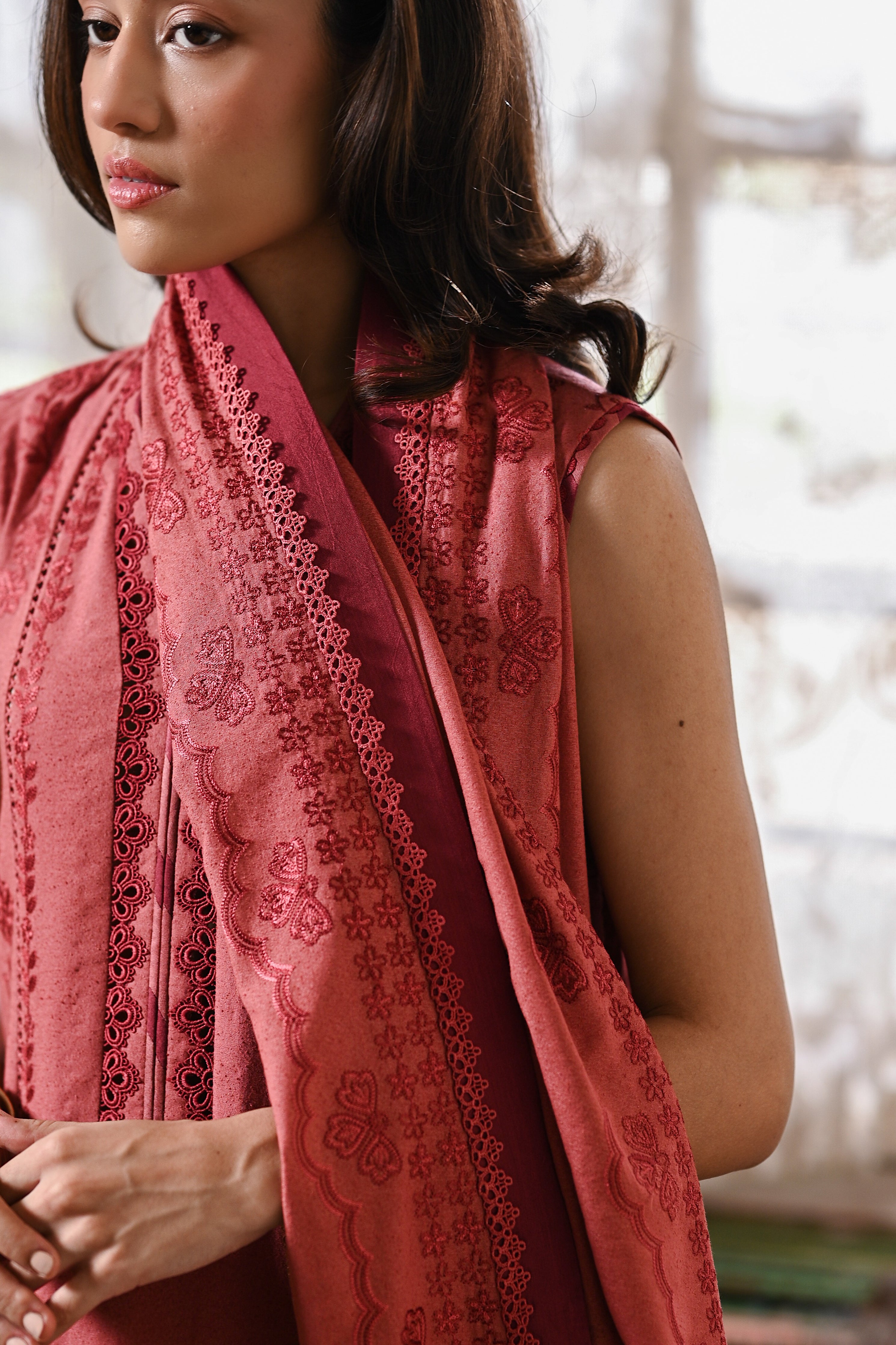 PEACHY PINK LUXURY EMBROIDERED KARANDI 3PCS SET (NPA3-25447)-READY TO WEAR