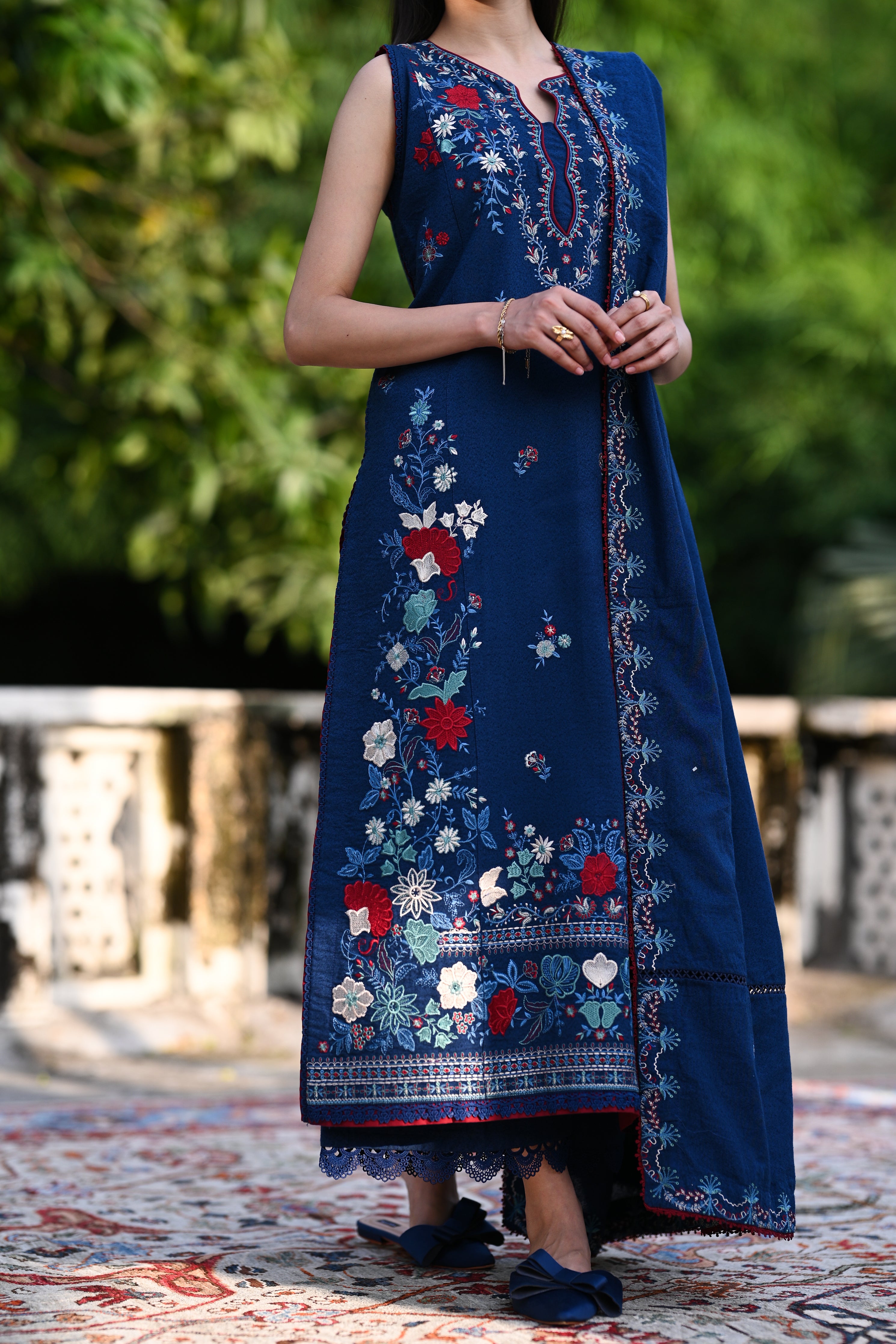 BLUE LUXURY EMBROIDERED KARANDI 3PCS SET (NPA3-25455)-READY TO WEAR