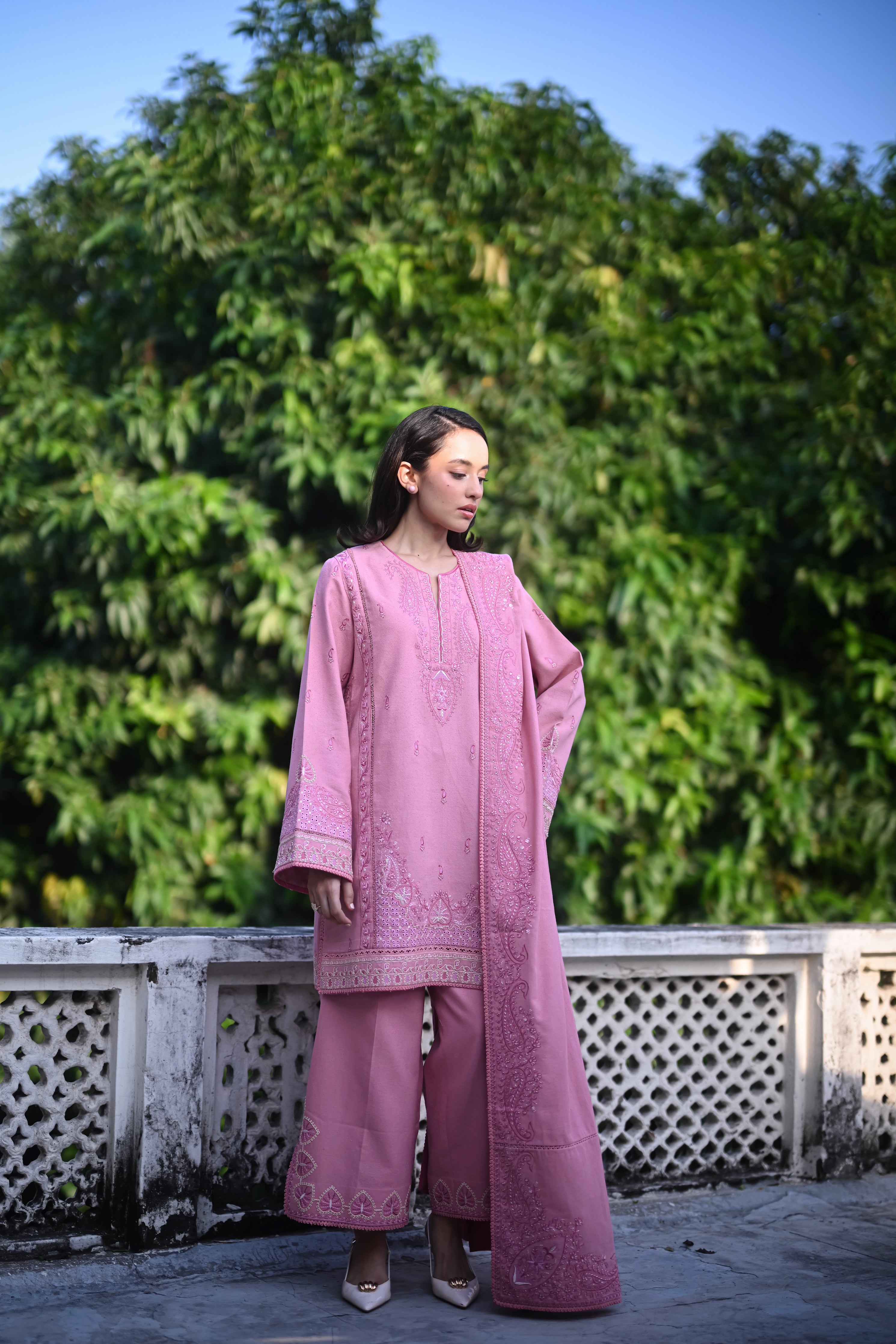 ROSE PINK LUXURY EMBROIDERED 3PCS SET (NPA3-25446)-READY TO WEAR