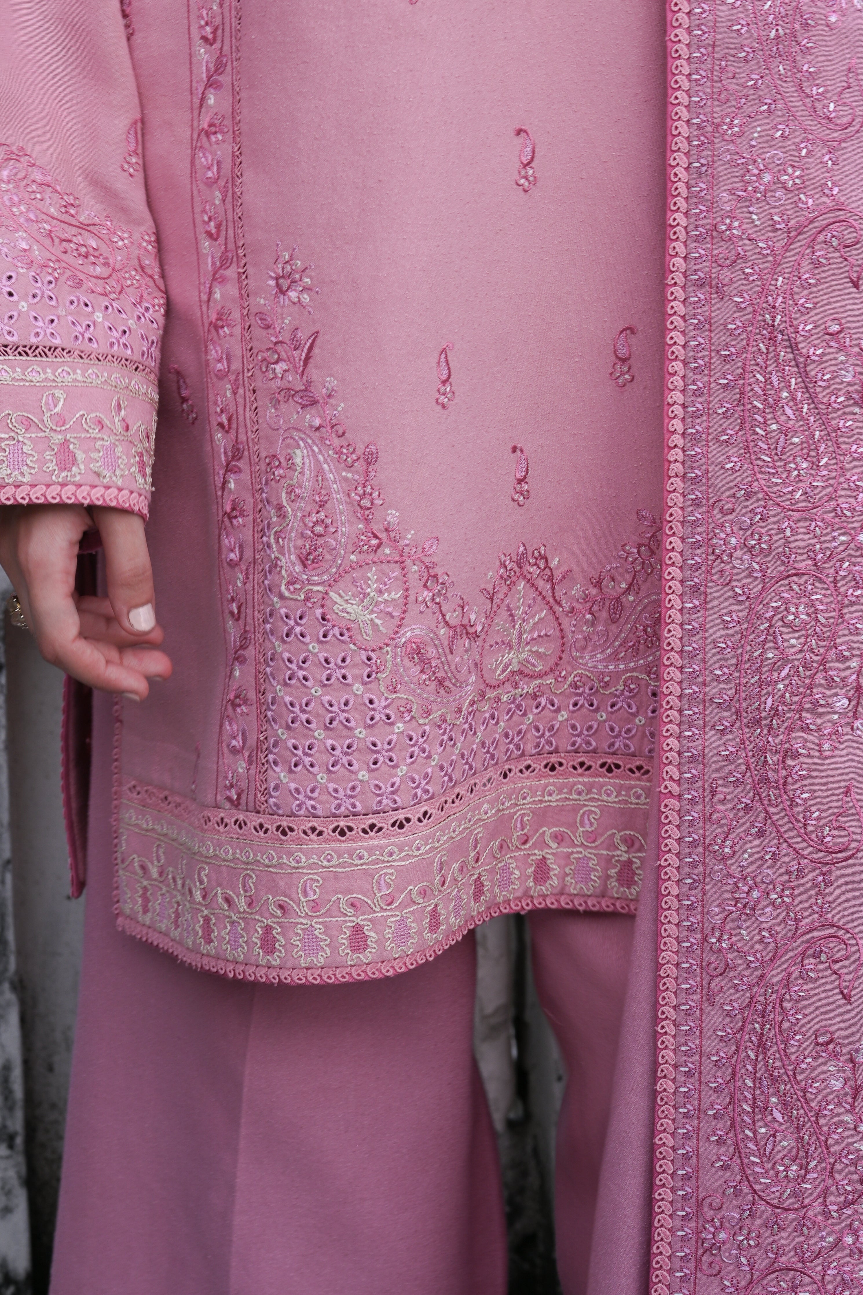 ROSE PINK LUXURY EMBROIDERED 3PCS SET (NPA3-25446)-READY TO WEAR