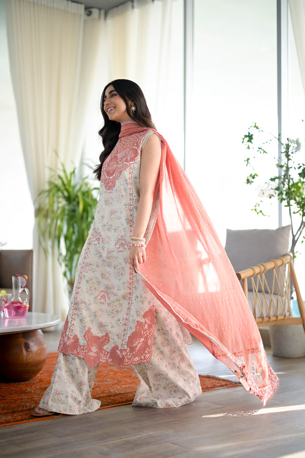 Floral Pastel Luxury Lawn Embroidered Set - NEL-24611