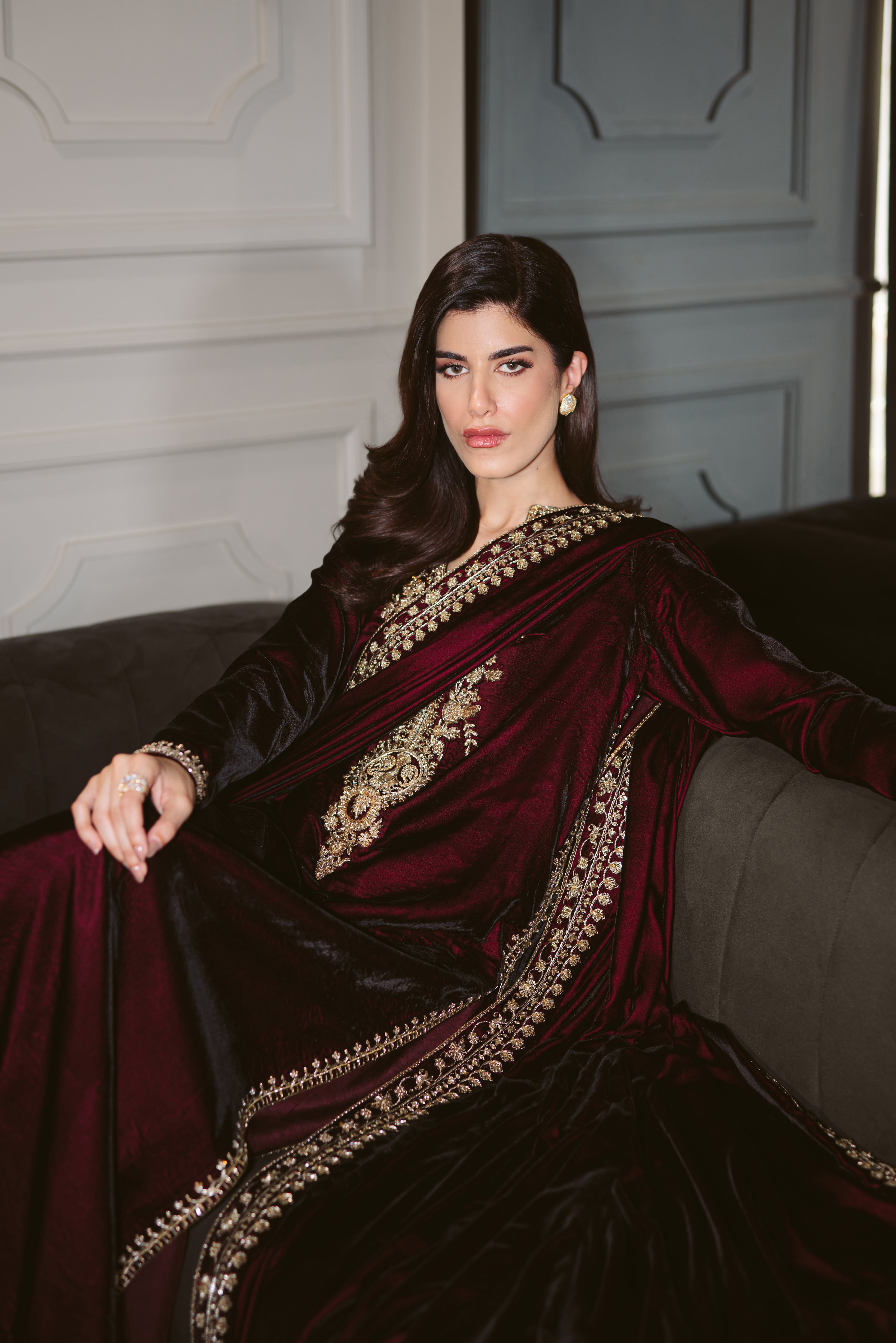 MAROON LUXURY VELVET COUTURE (NPA3-25459)